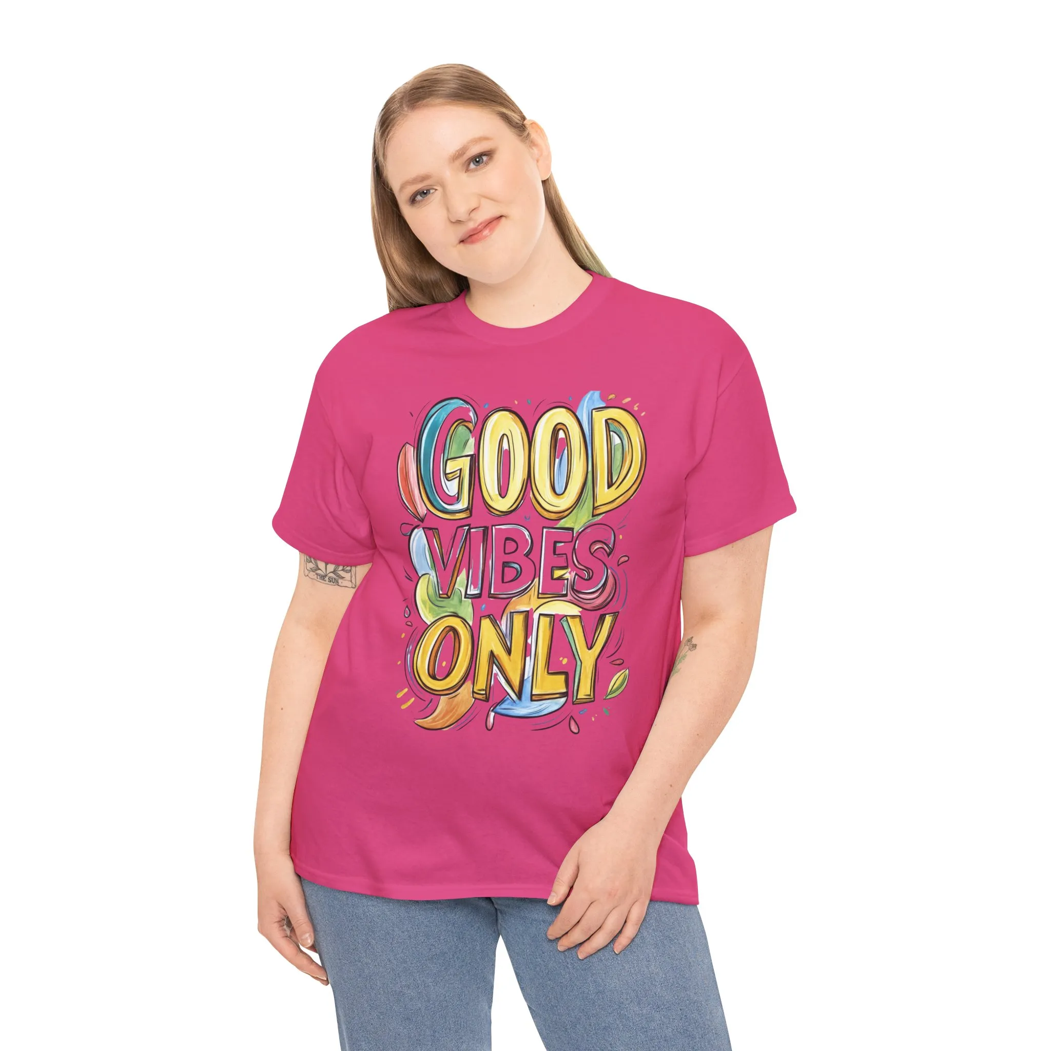 Good Vibes Only Women's Heavy Cotton Tee, Positive Energy Shirt, Graphic T-Shirt, Women's Casual Wear, Gift for Friends, Summer Outfit - Image 25