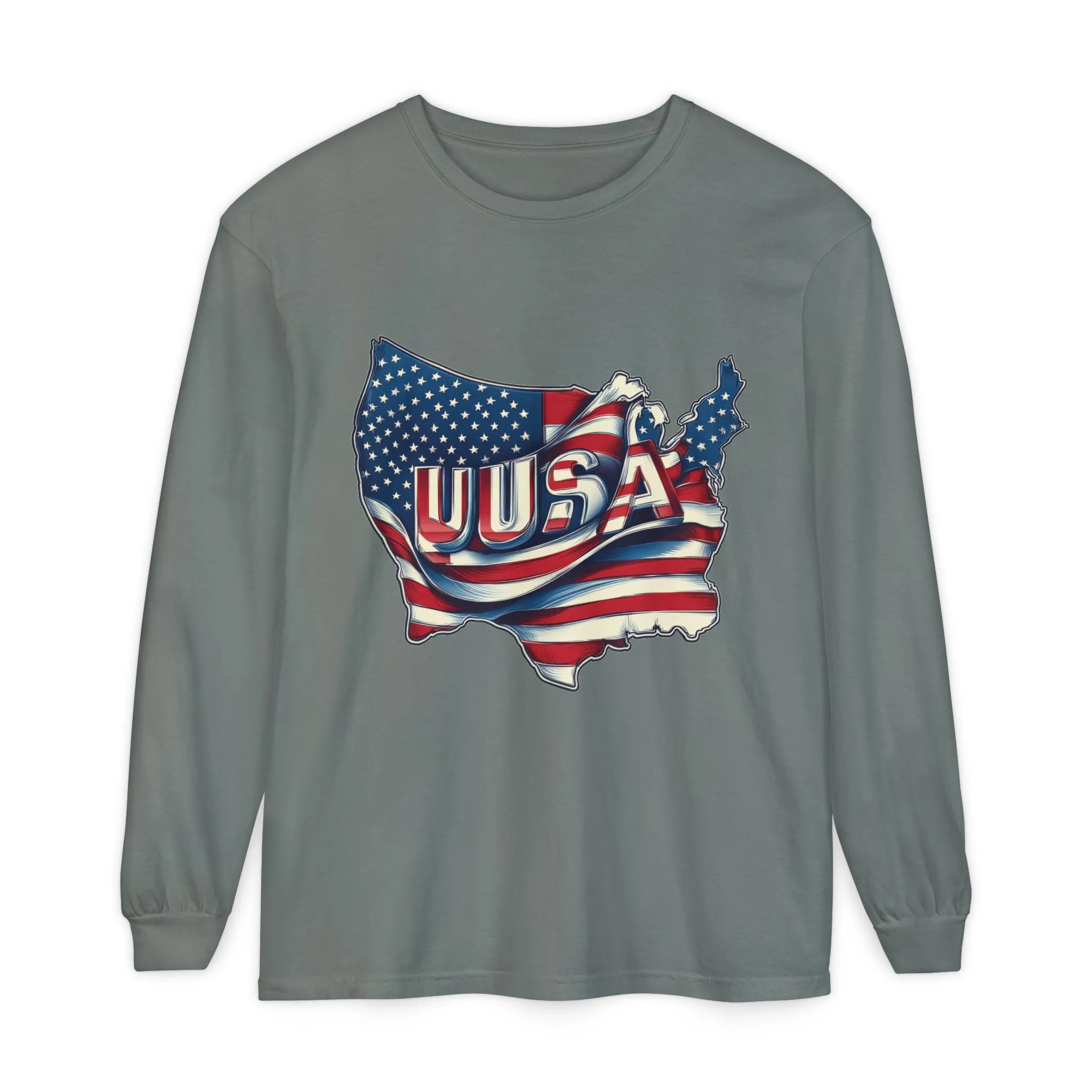 USA Flag Long Sleeve Tee, Unisex Garment-Dyed Shirt, Patriotic Top, All-American Apparel, Independence Day Style, Comfortable Casual Wear - Image 7