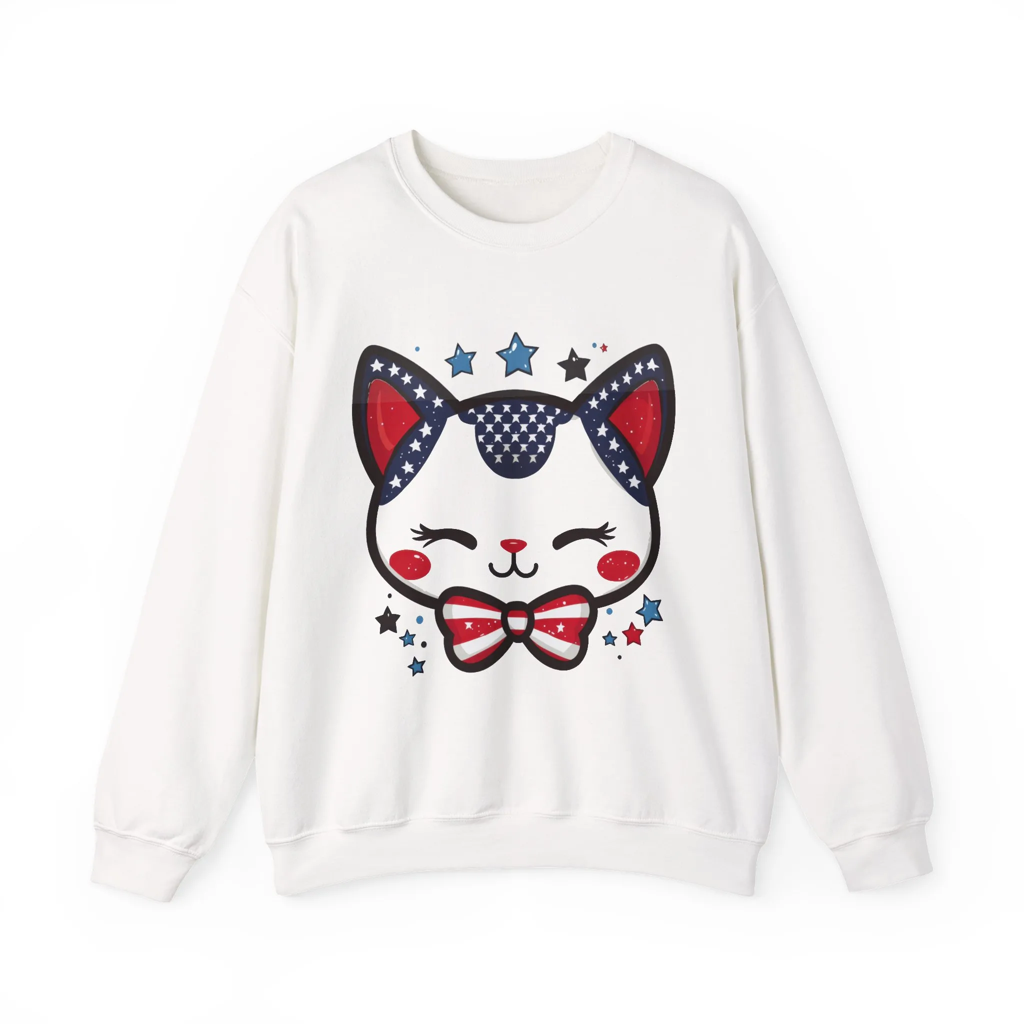 Cute Patriotic Cat Graphic Sweatshirt, Cozy Womens Crewneck, Cat Lover Gift, Fourth of July, Perfect for Holidays and Celebrations - Image 7