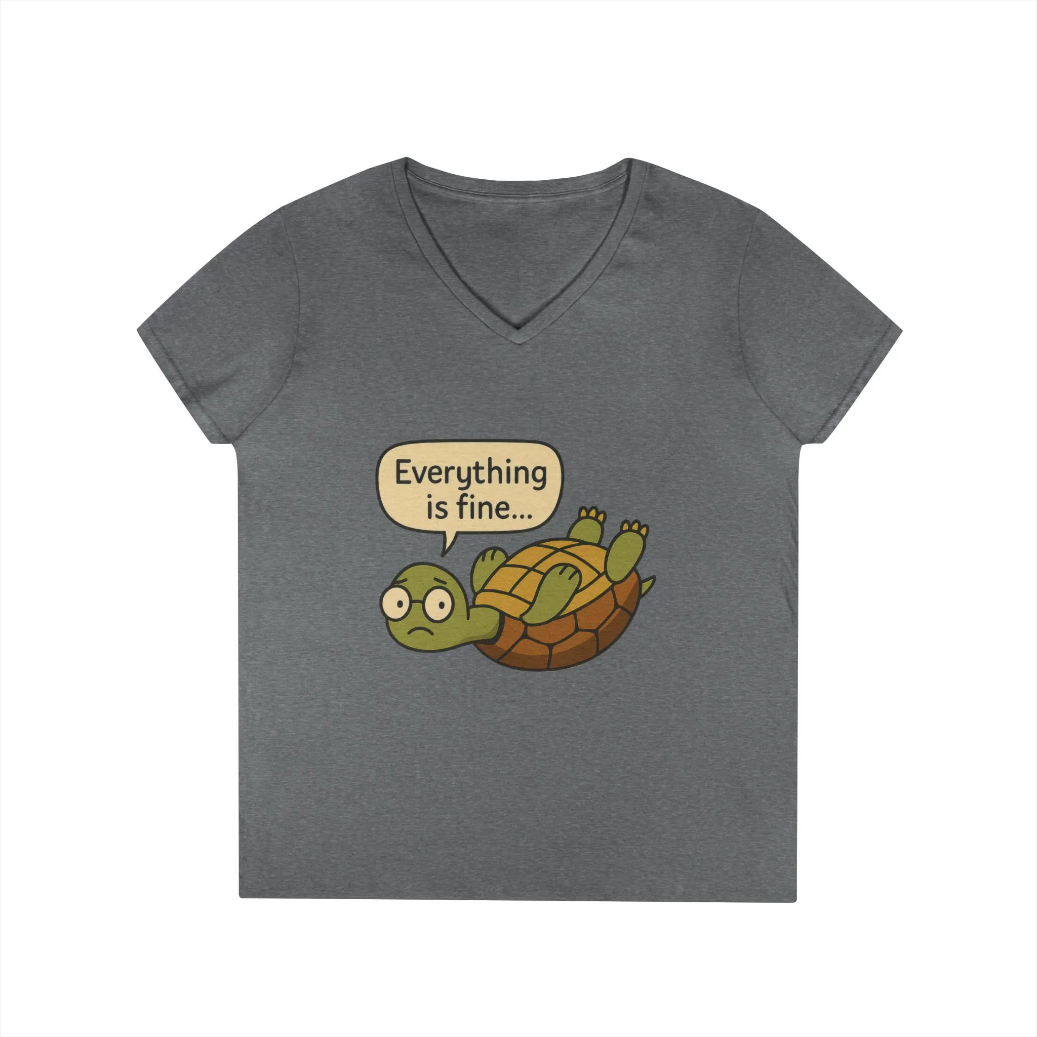 Cute & Comfy Turtle V-Neck T-Shirt - "Everything is fine..." design, Gift for Animal Lovers, Casual Wear, Fun Quotes, Positive message tee - Image 10