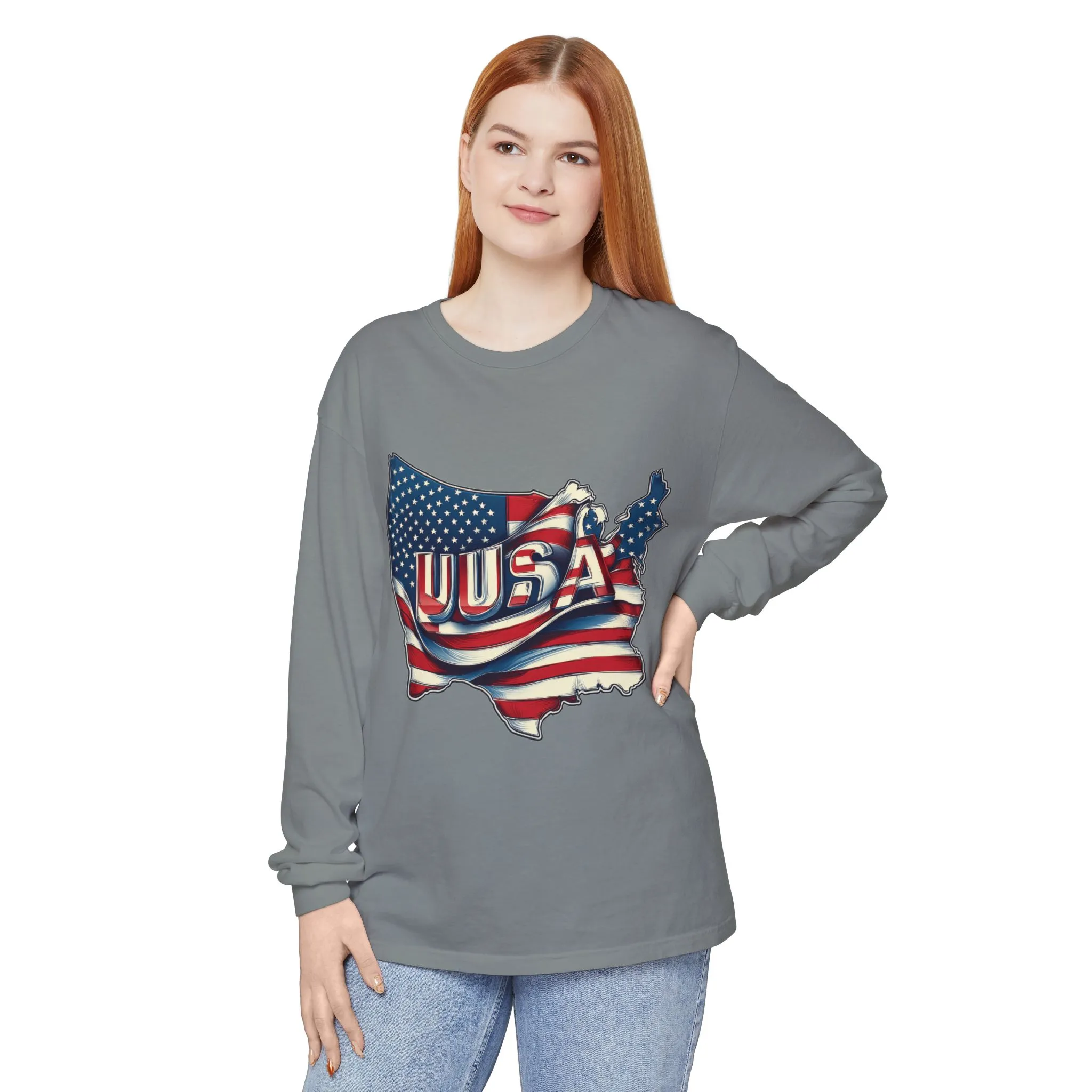 USA Flag Long Sleeve Tee, Unisex Garment-Dyed Shirt, Patriotic Top, All-American Apparel, Independence Day Style, Comfortable Casual Wear - Image 18