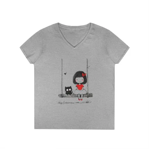 Cat Lover Girls' V-Neck T-Shirt, Gift for Birthday, Cat Lover T-Shirt, Cat Mom Gift - Image 4