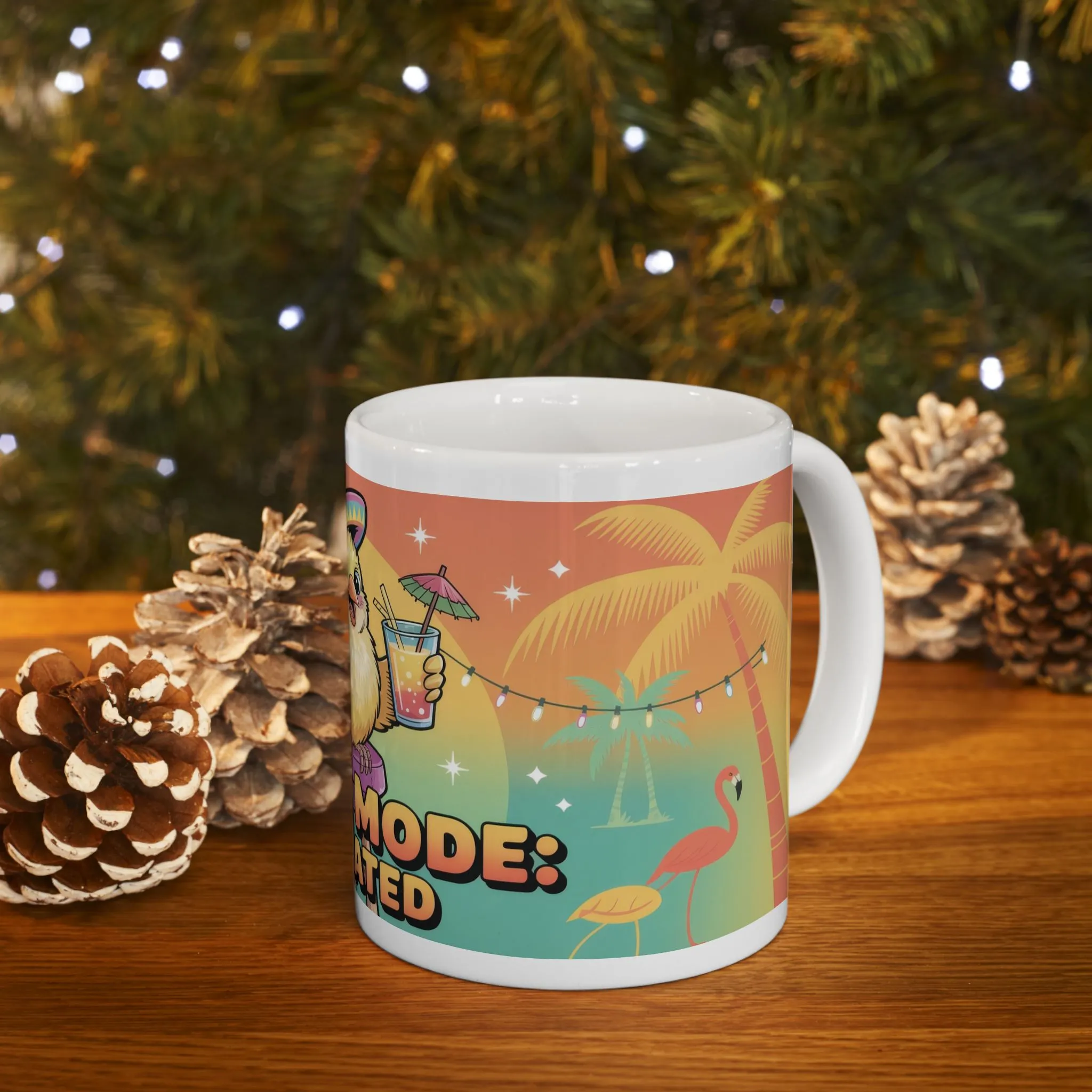 Fiesta Mode Activated Ceramic Mug, Tropical Party Bird Cup, Summer Beach Humor Gift, Colorful Vacation Coffee Mug, Funny Festive Design - Image 9