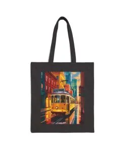 Vintage Tram Canvas Tote Bag, Eco-Friendly Grocery Tote, Stylish Beach Bag, Colorful Art Bag, Perfect Gift for Travelers