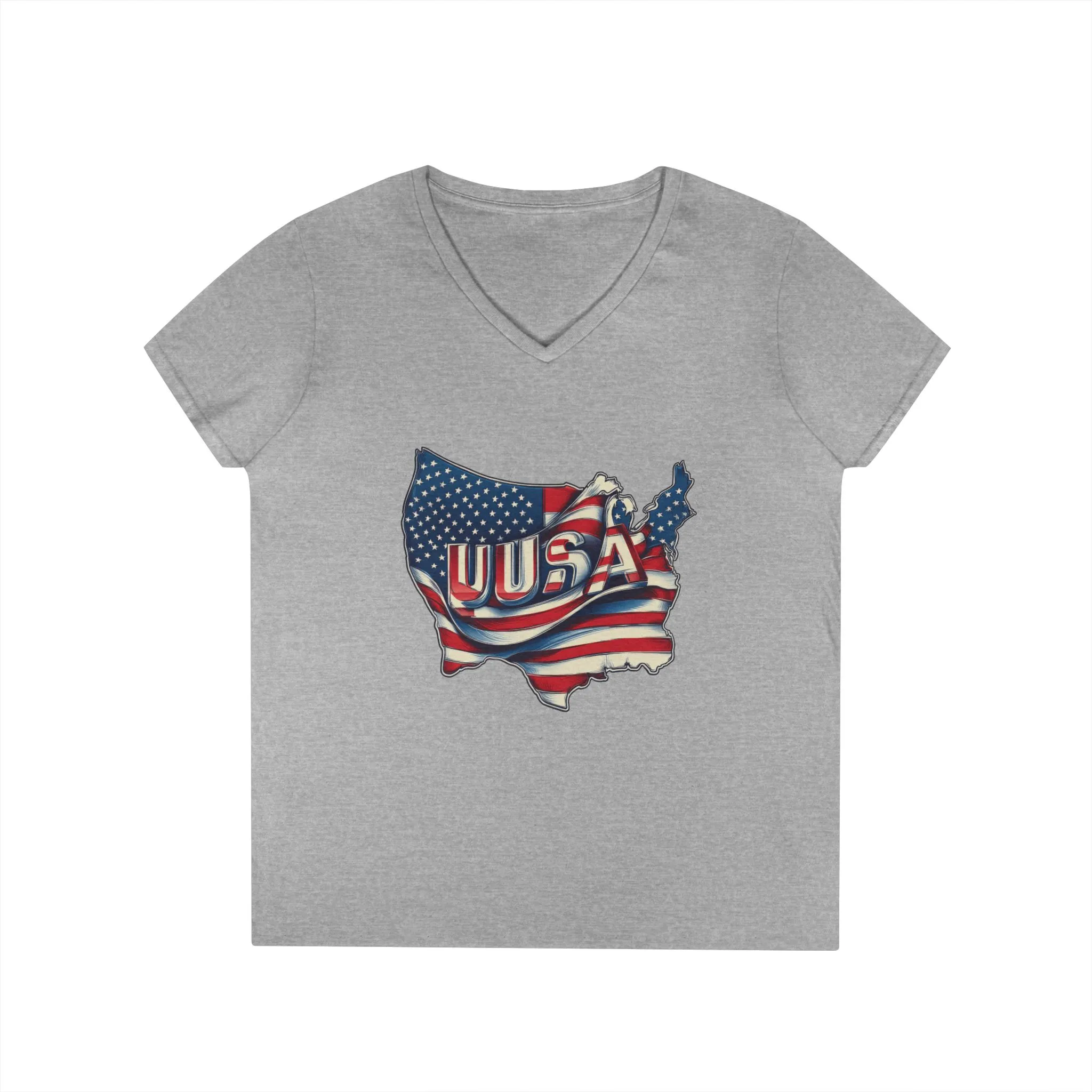 Patriotic Ladies' V-Neck T-Shirt, USA Flag Top, Independence Day Apparel, Women's Casual Wear, Summer T-Shirt, 4th of July Gift - Image 2