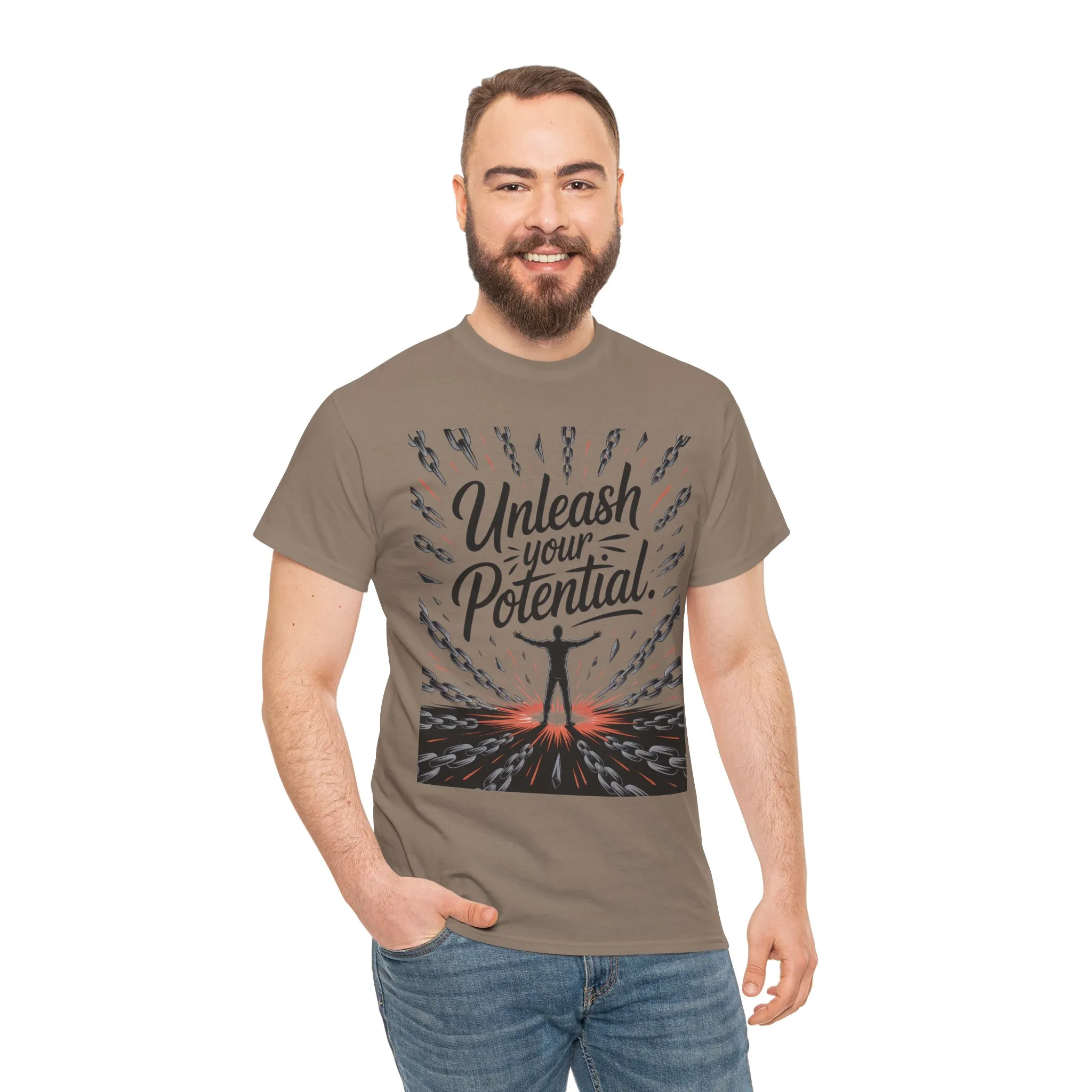Inspiring Men s Heavy Cotton Tee, Unleash Your Potential Motivation Shirt, Gift for Graduates, Personal Growth Apparel, Casual Wear - Image 7