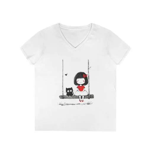 Cat Lover Girls' V-Neck T-Shirt, Gift for Birthday, Cat Lover T-Shirt, Cat Mom Gift - Image 2