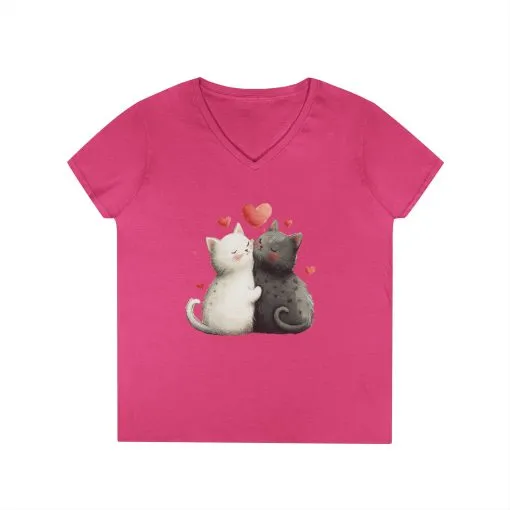 Cute Cat Love V-Neck T-Shirt, Animal Lover Gift, Valentine's Day Shirt, Cat Mom Gift, Cute Graphic Tee - Image 18