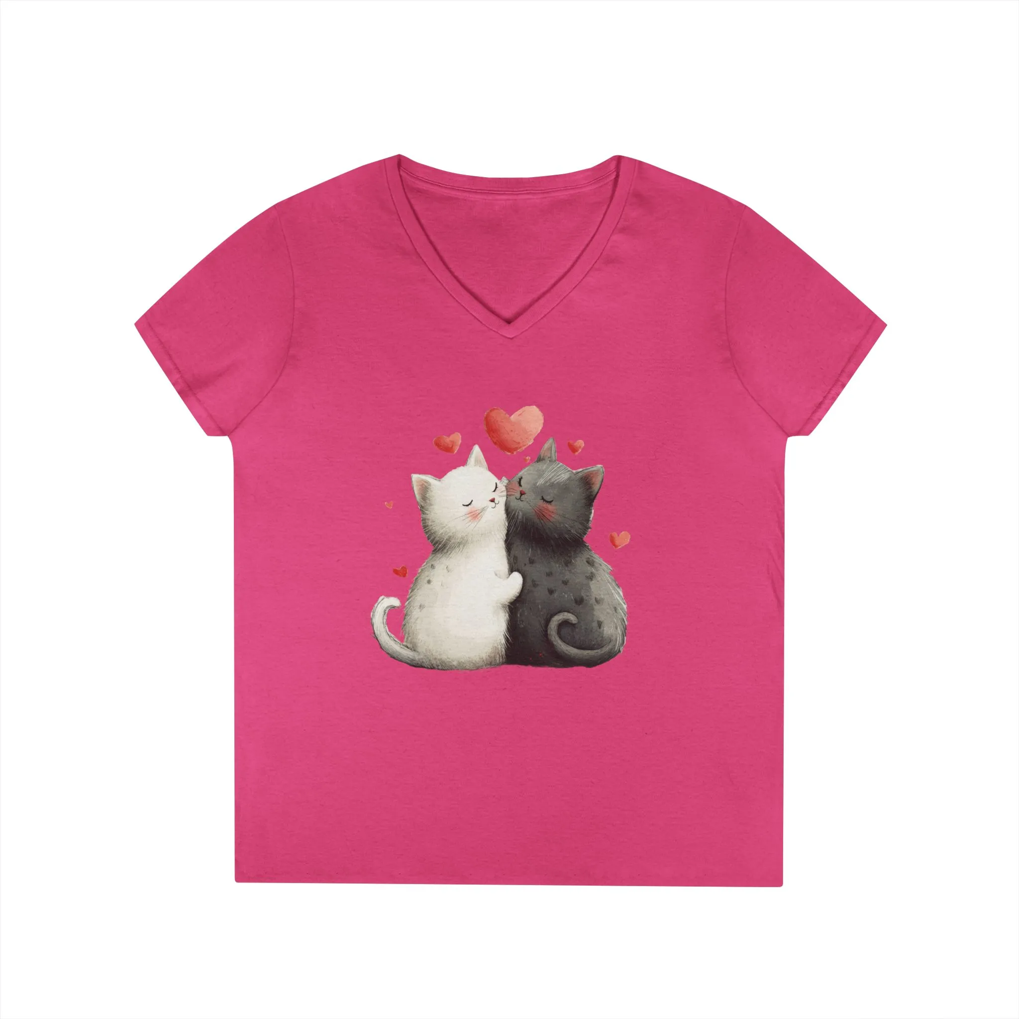 Cute Cat Love V-Neck T-Shirt, Animal Lover Gift, Valentine's Day Shirt, Cat Mom Gift, Cute Graphic Tee - Image 18