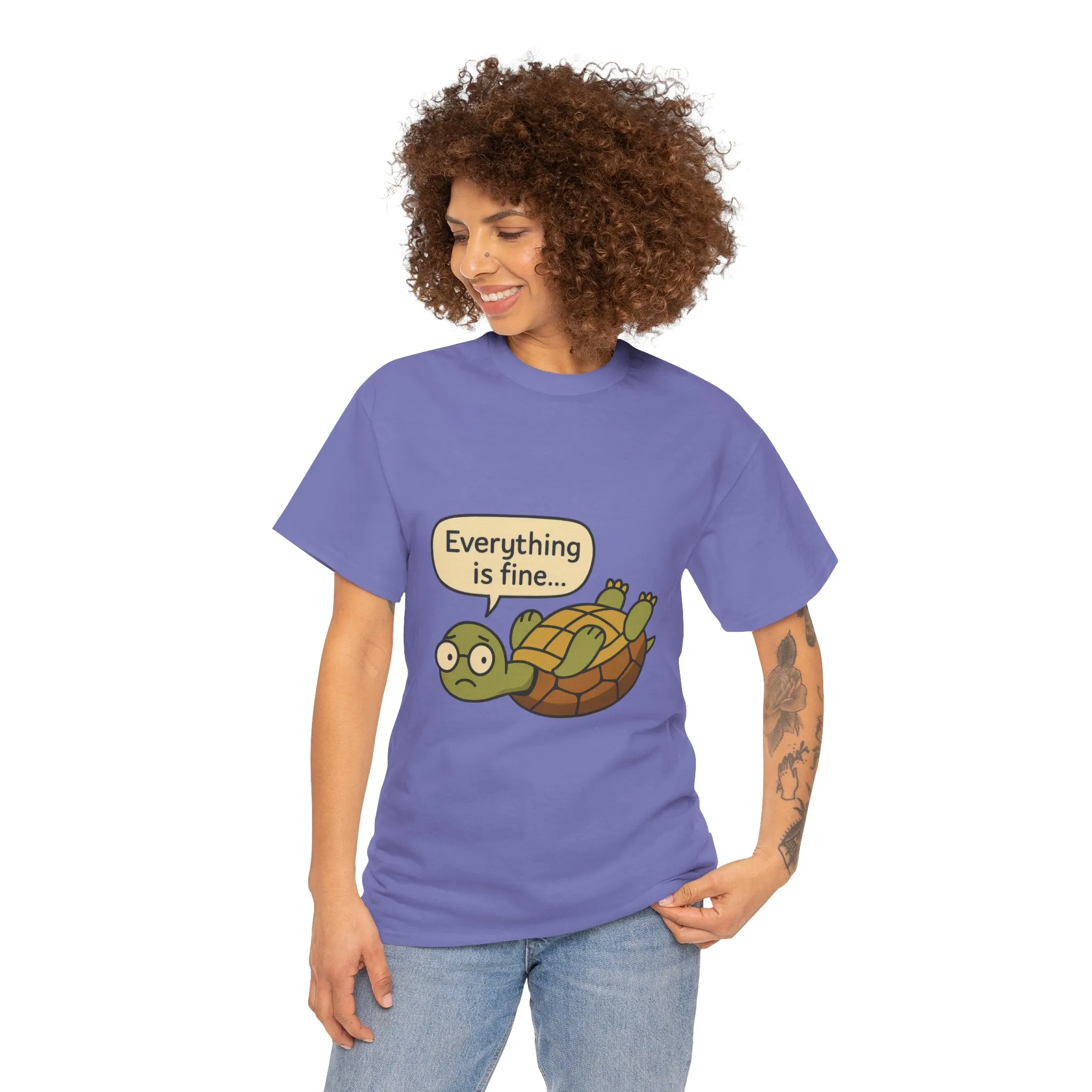 Everything is Fine Turtle Tee, Funny Unisex Cotton Tee, Cute Animal Shirt, Gift for Nature Lovers, Great for Humor, Positive message t-shirt - Image 31