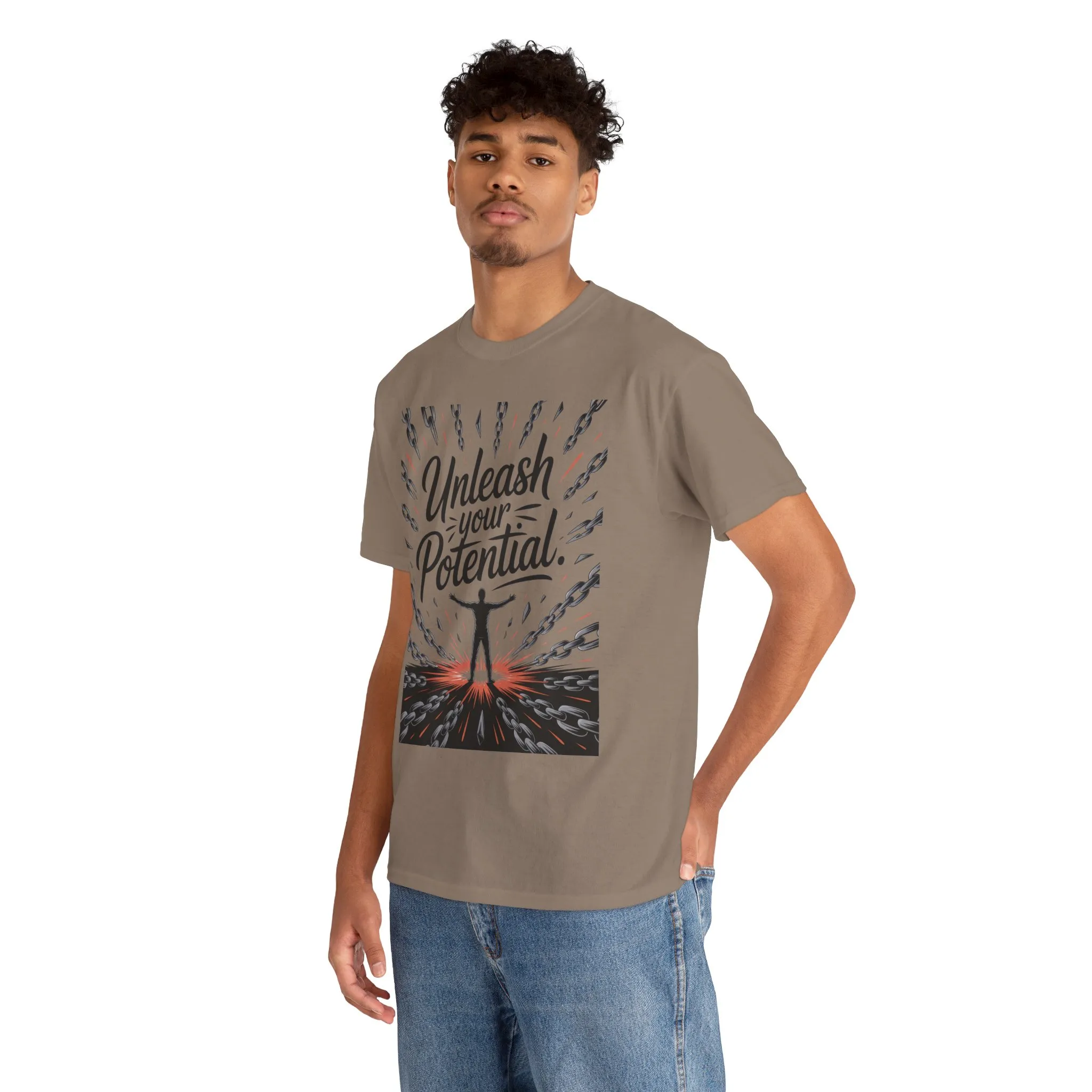 Inspiring Men s Heavy Cotton Tee, Unleash Your Potential Motivation Shirt, Gift for Graduates, Personal Growth Apparel, Casual Wear - Image 8