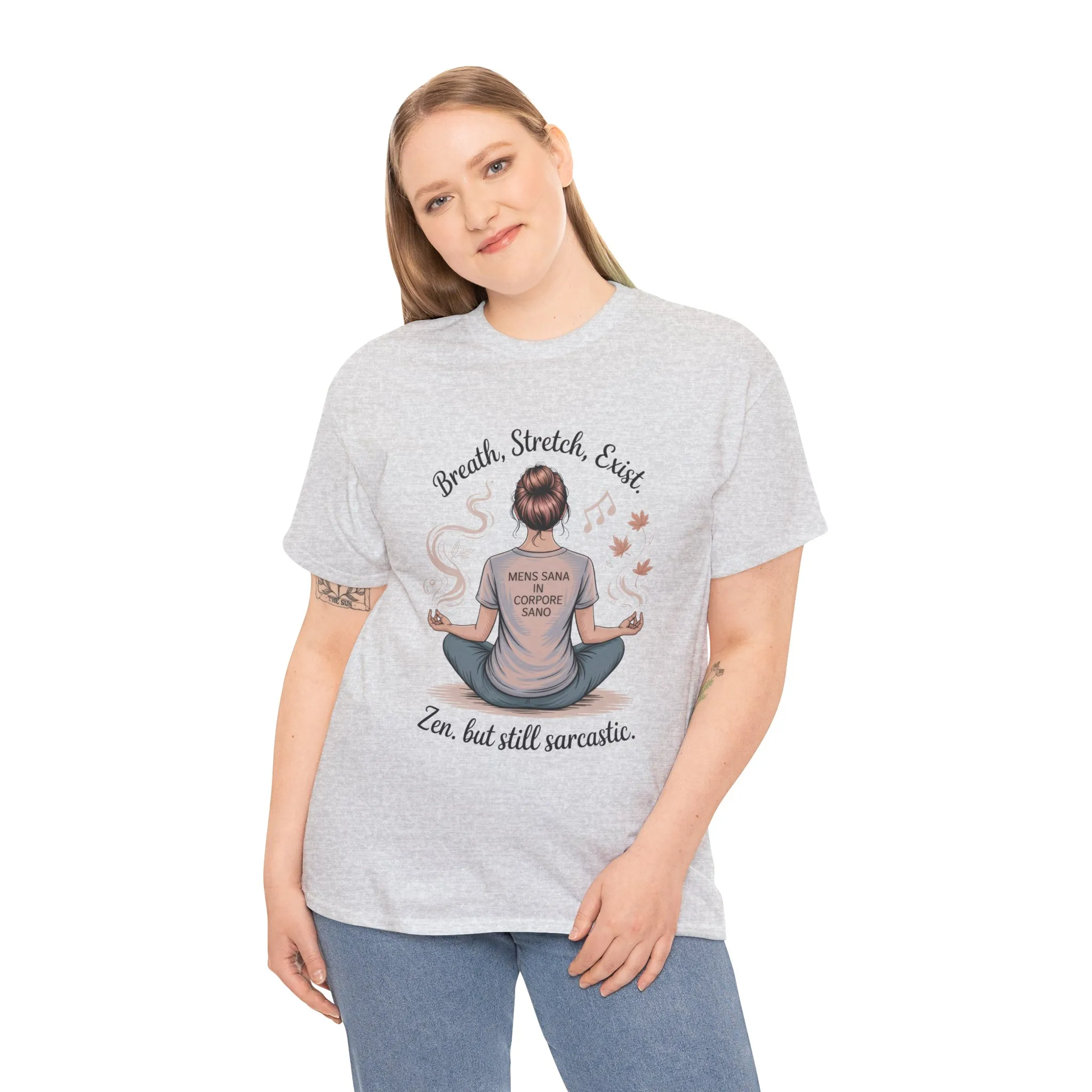 Zen Sarcasm Women s Heavy Cotton Tee, Breath Stretch Exist Shirt, Gift for Yoga Lovers, Relaxation Tee, Funny Meditation Top, Relaxation Tee - Image 8