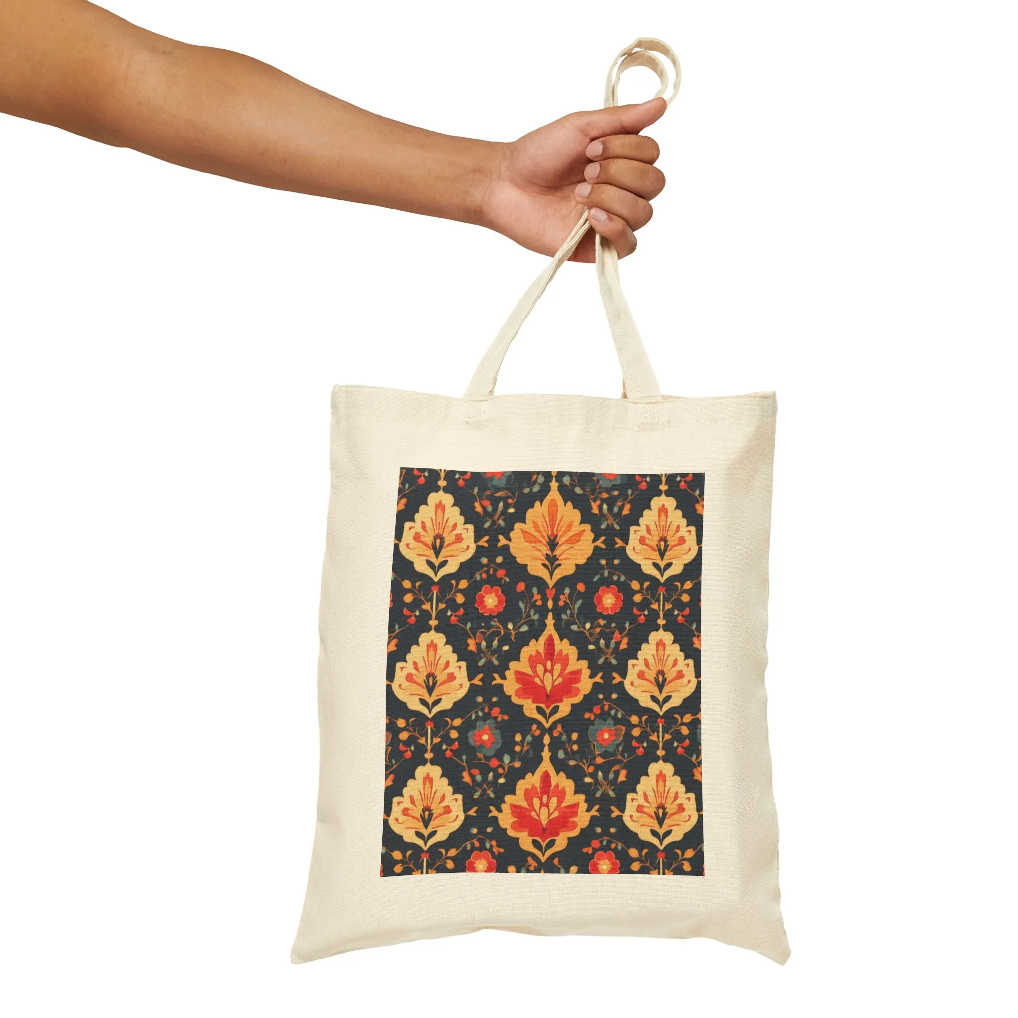 Chic Floral Cotton Canvas Tote Bag, Eco-Friendly Shopping Bag, Gift for Her, Reusable Grocery Tote, Traditional Turkish Carpet Pattern - Image 11