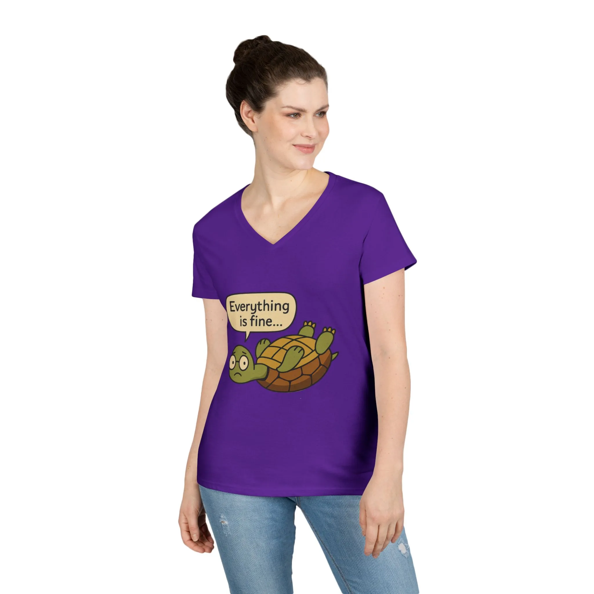Cute & Comfy Turtle V-Neck T-Shirt - "Everything is fine..." design, Gift for Animal Lovers, Casual Wear, Fun Quotes, Positive message tee - Image 15