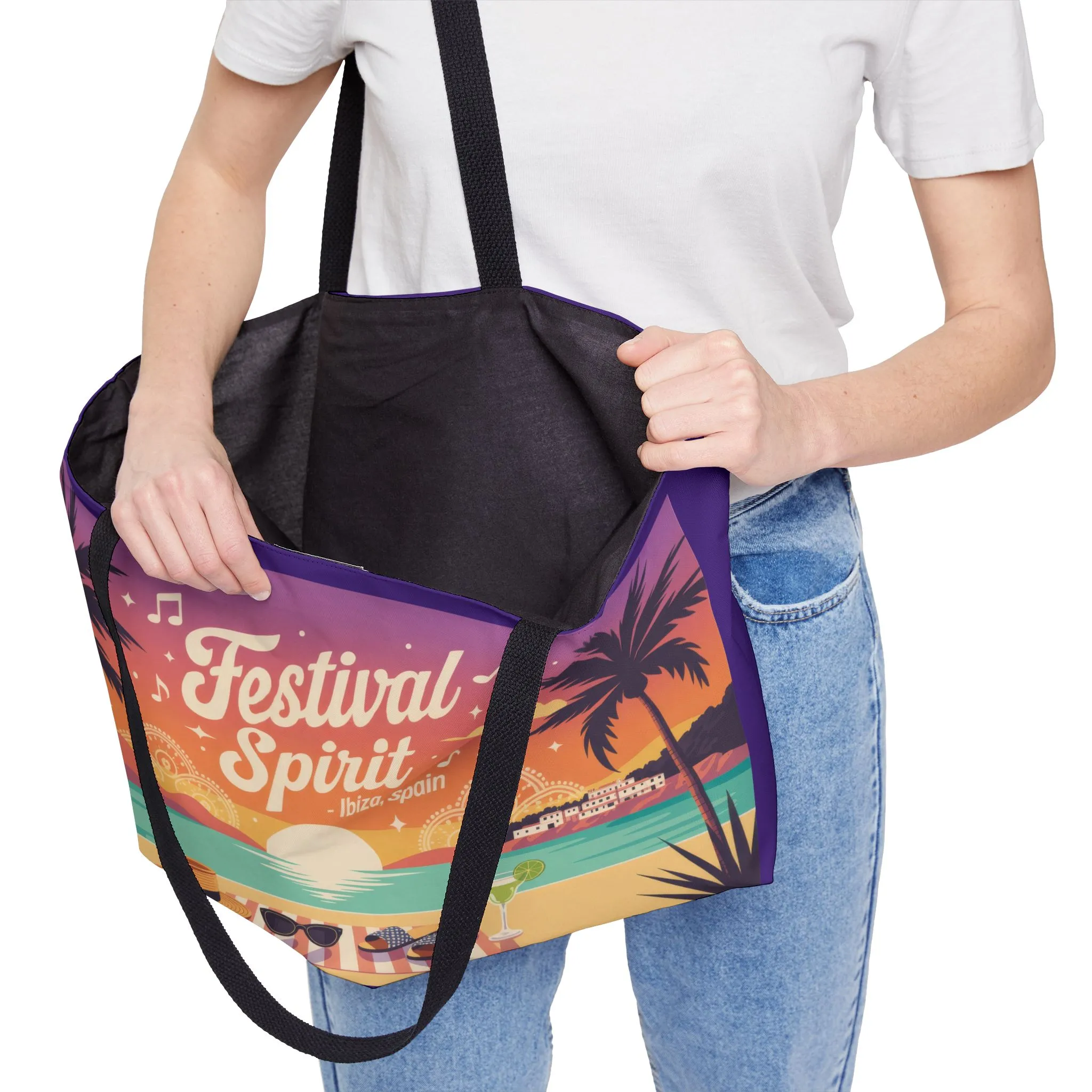Festival Spirit Weekender Tote Bag, Beach Bag, Travel Tote, Summer Getaway, Vacation Essentials, Ibiza, Spain themed beach bag - Image 3