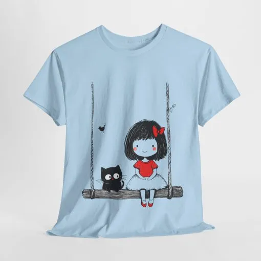 Cute Cat & Girl Graphic Tee, Playful Gift for Cat Lovers, Cat and Girl Design, Gift for Cat Owners, Women's Cotton T-Shirt - Image 18