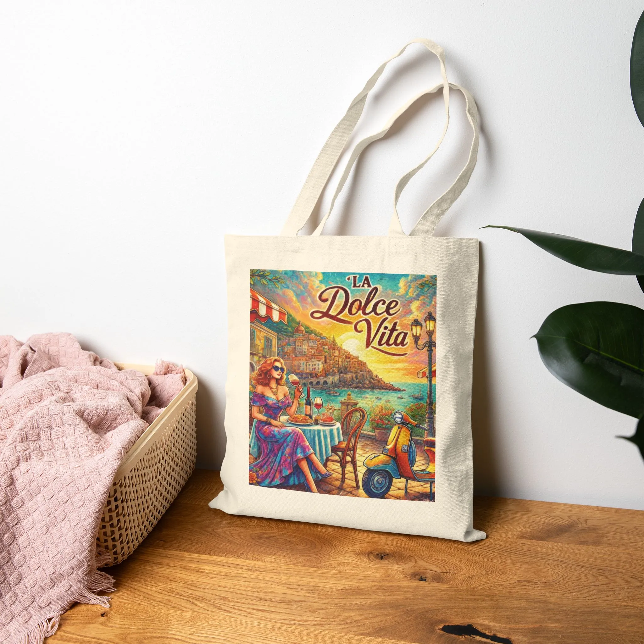 La Dolce Vita Canvas Tote Bag, Summer Beach Bag, Eco-Friendly Shopper, Gift for Her, Vintage Art Tote - Image 4