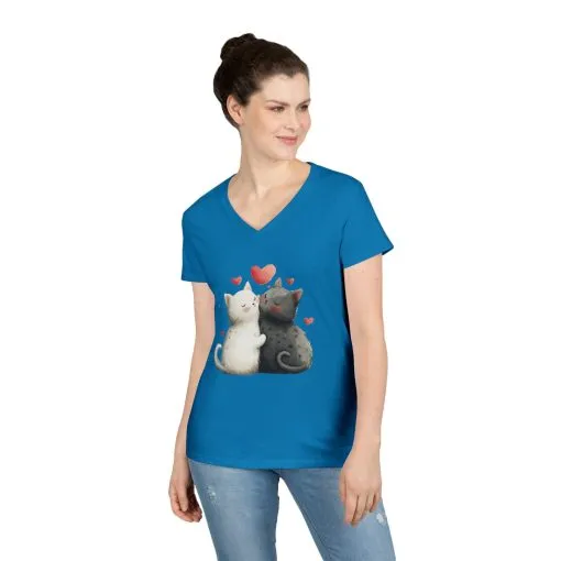 Cute Cat Love V-Neck T-Shirt, Animal Lover Gift, Valentine's Day Shirt, Cat Mom Gift, Cute Graphic Tee - Image 7