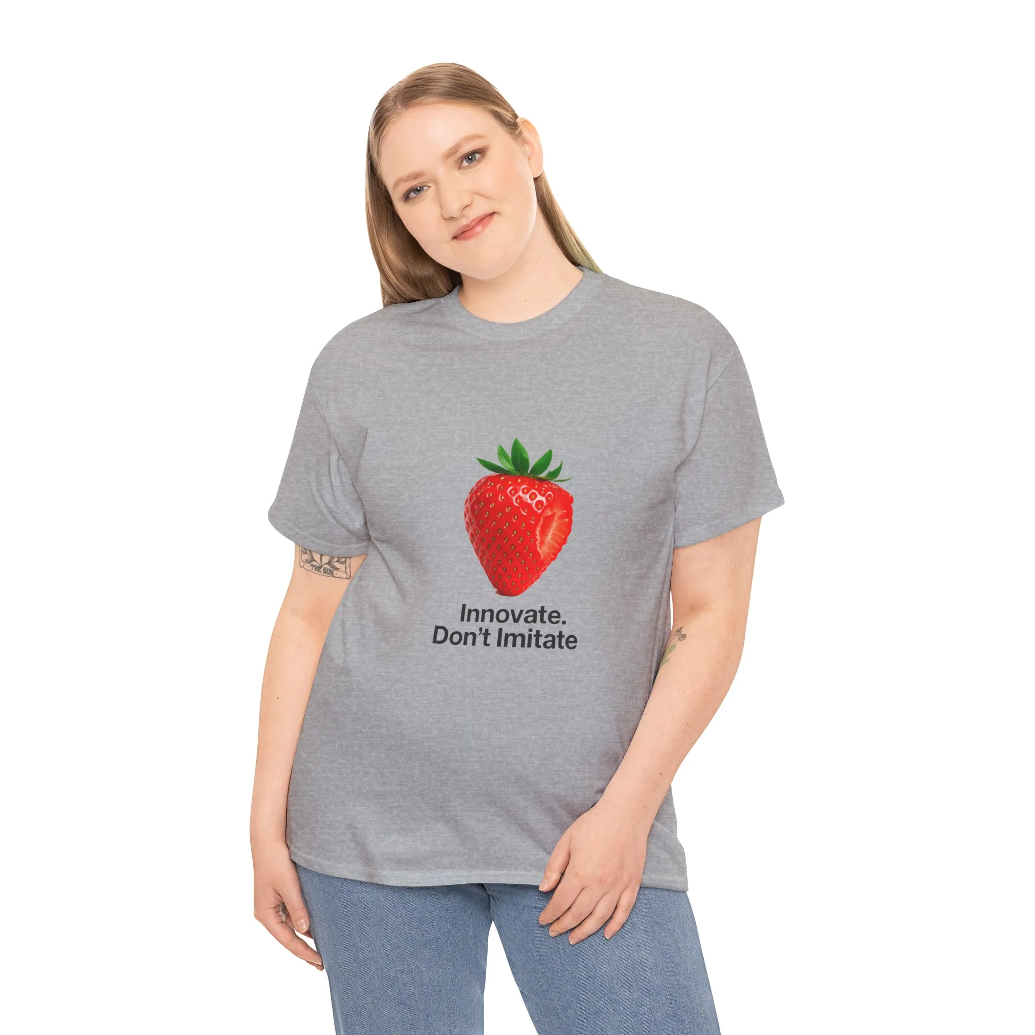 Strawberry Women's Heavy Cotton Tee, Innovate Don't Imitate Shirt, Graphic Tee, Casual Wear, Gift Idea, Summer Style, Witty Design T-Shirt - Image 8