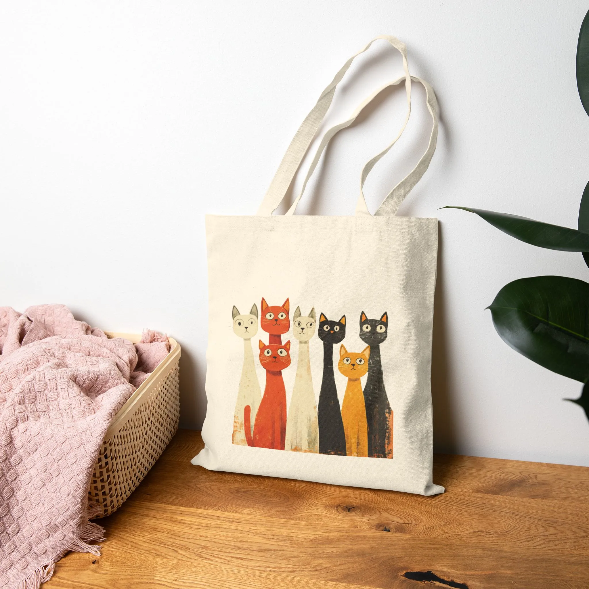 Cute Cat Art Cotton Canvas Tote Bag - Eco-Friendly Shopping Bag - Image 5