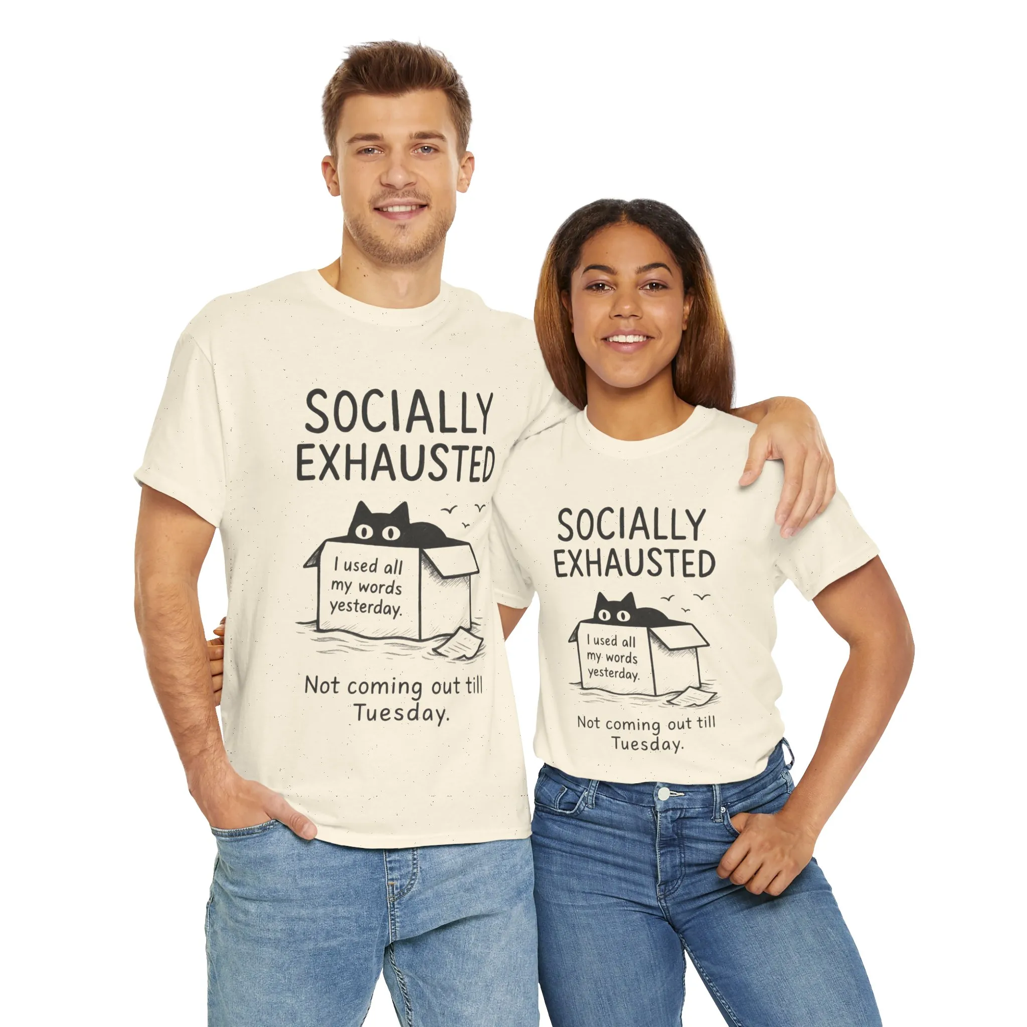 Socially Exhausted Tee, Perfect for Introverts, Gift for Shy Friends, Anxiety Relief Shirt, Funny Quote T-Shirt, Casual Wear, Unisex T-Shirt - Image 27