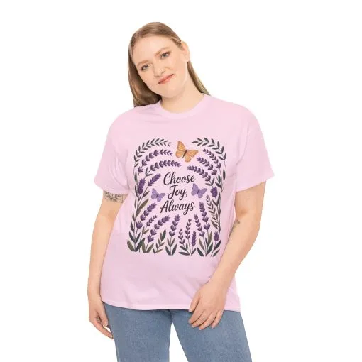 Choose Joy Always Women's Tee, Floral Graphic T-Shirt, Inspirational Gifts, Positive Vibes Apparel, Nature Lover's Gift, Lavender Printed - Image 26