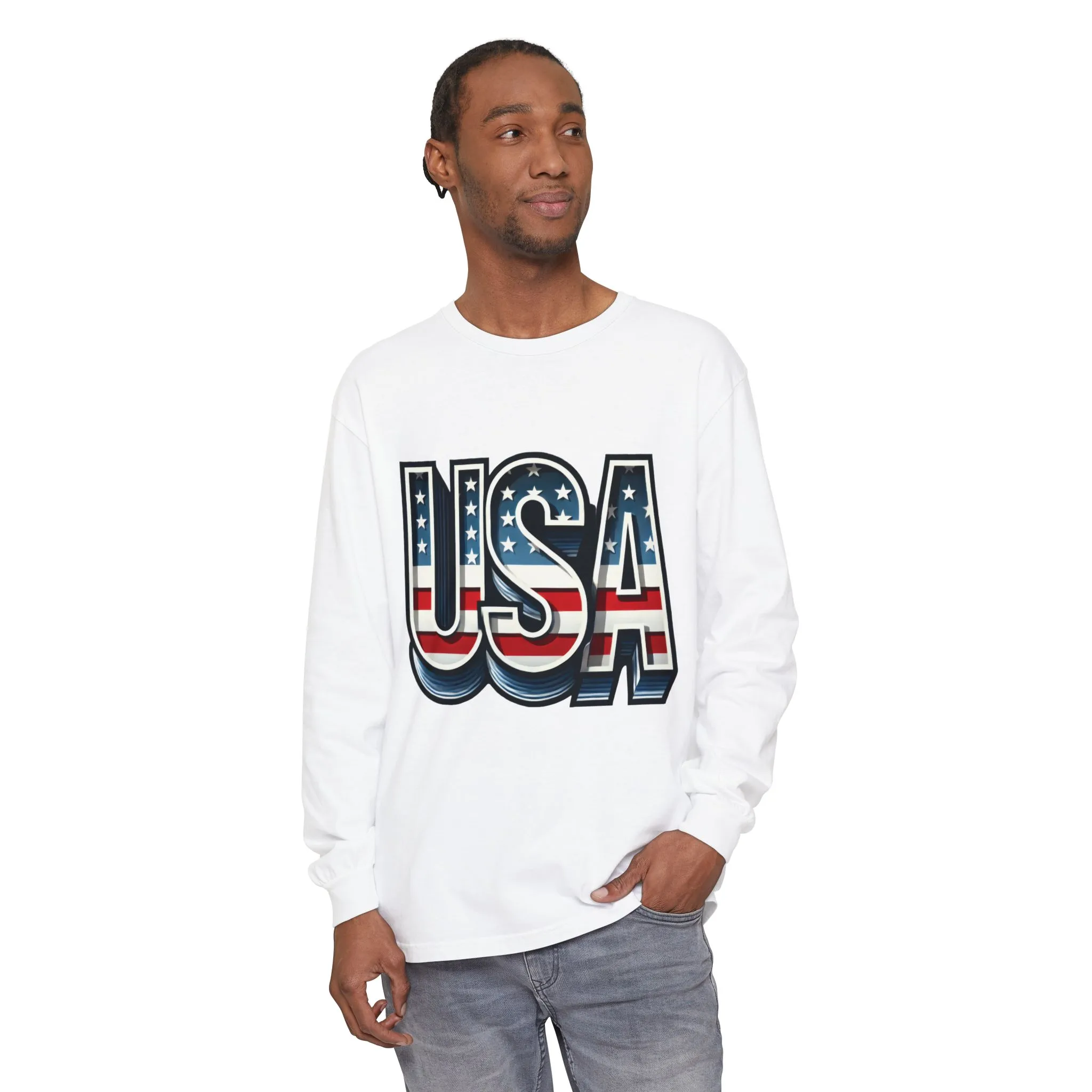 Patriotic Long Sleeve Unisex T-Shirt, USA Design, Unisex Tee for Independence Day, Memorial Day, Family Celebrations, Casual Wear - Image 2