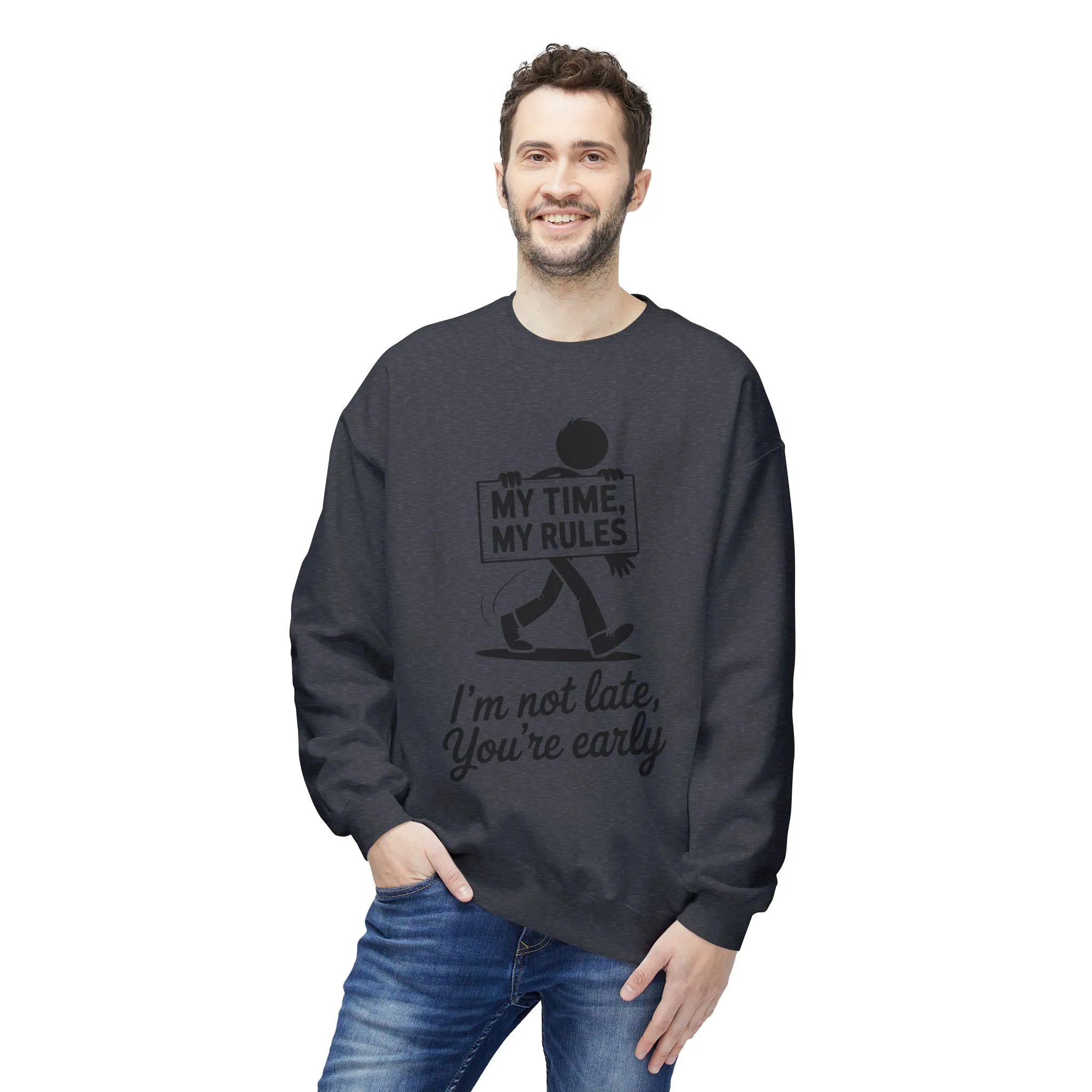 Casual Men's Crewneck Sweatshirt, Funny Sweatshirt for Men, Perfect Gift for Friends, My Time My Rules Design, Time Management Humor - Image 9
