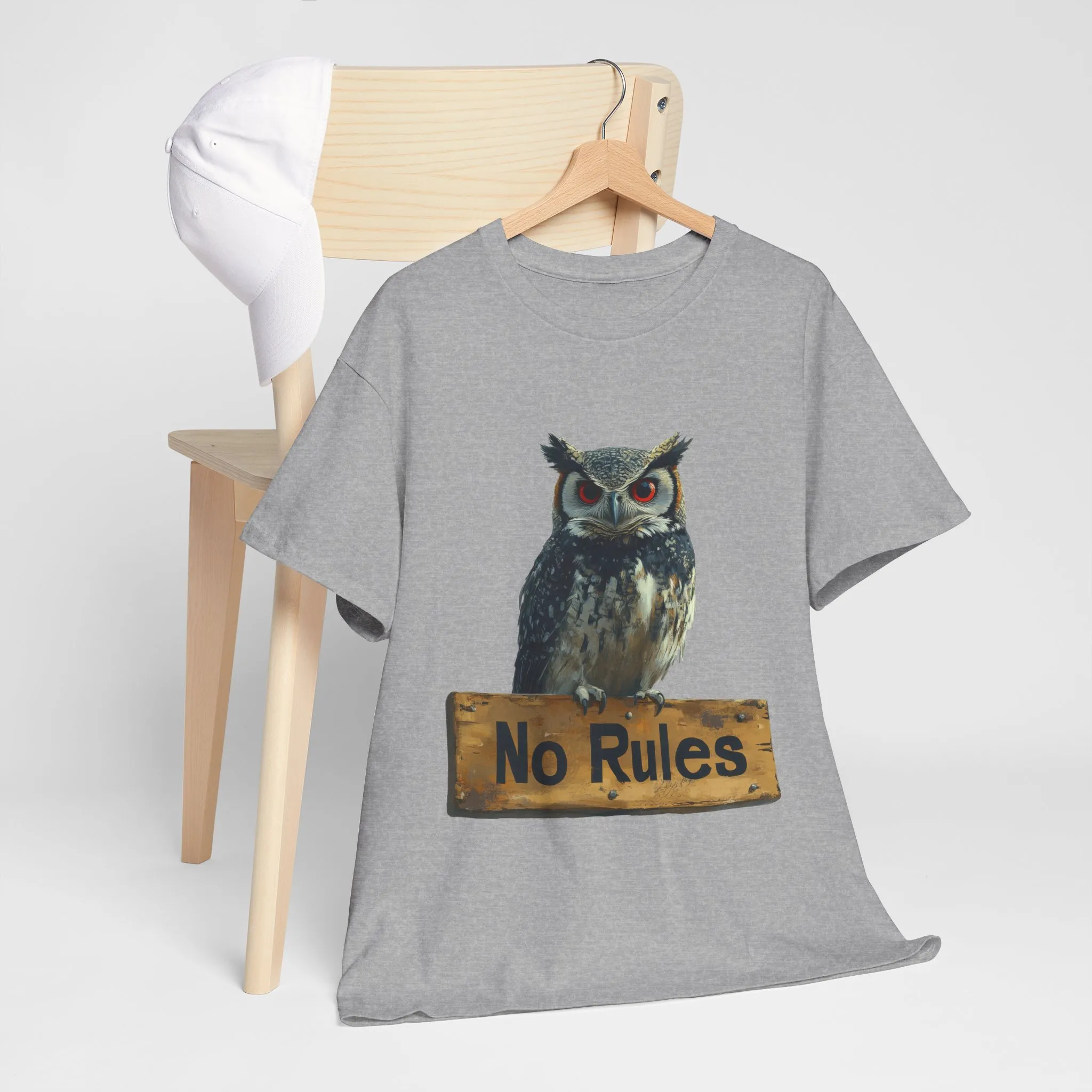 No Rules Owl Graphic T-Shirt, Unisex Heavy Cotton Tee, Funny Animal Shirt, Rebellious Bird Tee Gift for Him or Her - Image 11