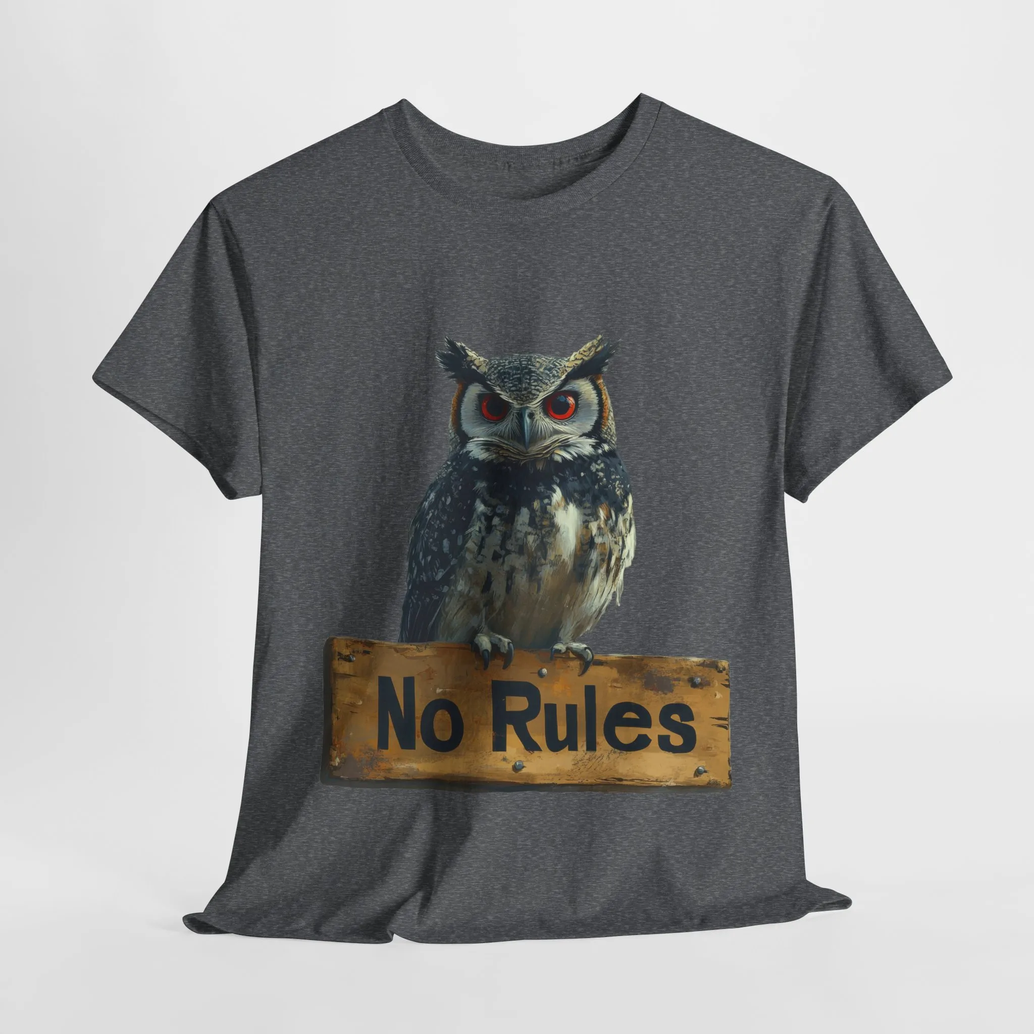 No Rules Owl Graphic T-Shirt, Unisex Heavy Cotton Tee, Funny Animal Shirt, Rebellious Bird Tee Gift for Him or Her - Image 3