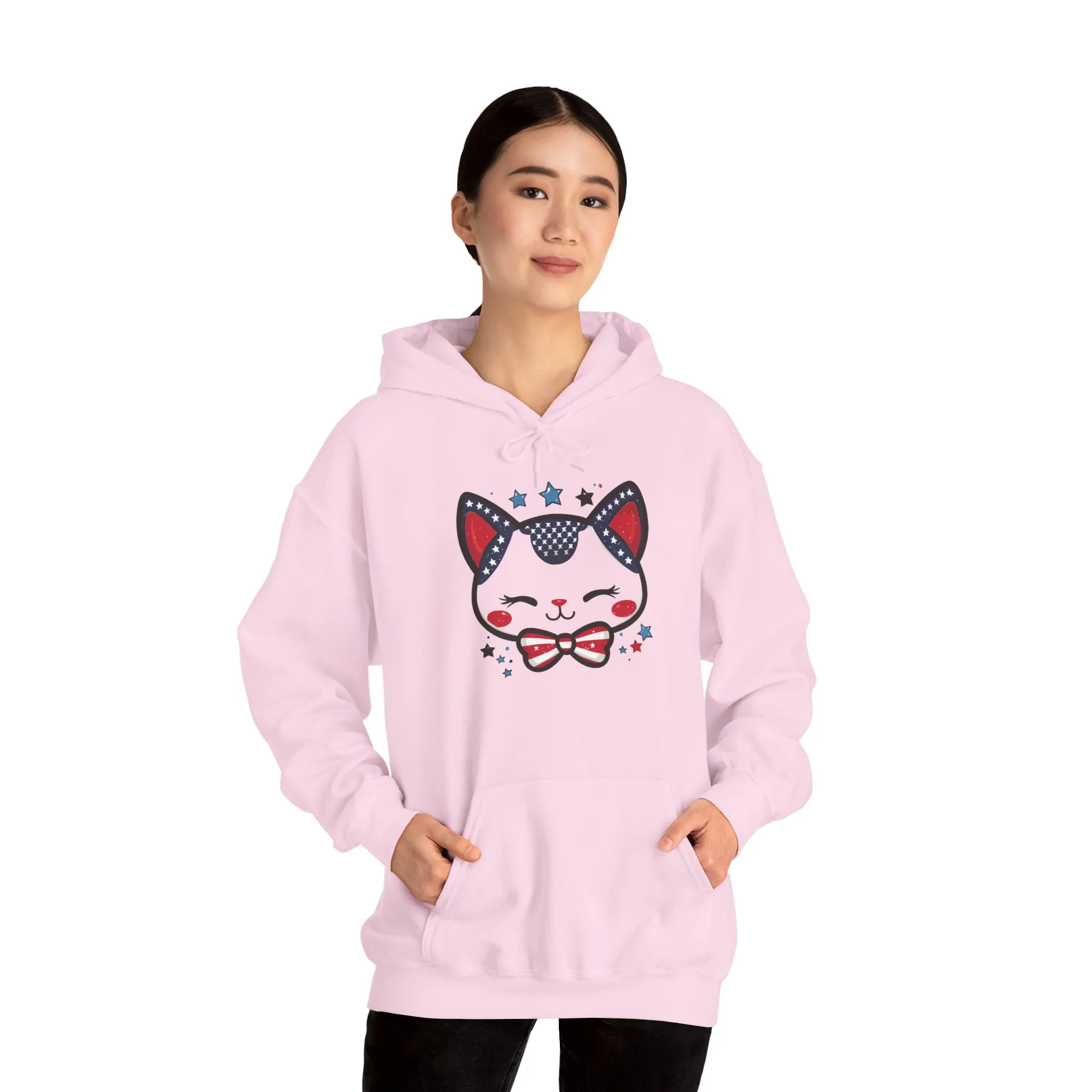 Cute Patriotic Cat -Themed Women's Hoodie, for Cat Lovers, Cute Gift for Pet Owners, Cozy Sweatshirt for All Seasons, Fourth of July Hoodie - Image 31