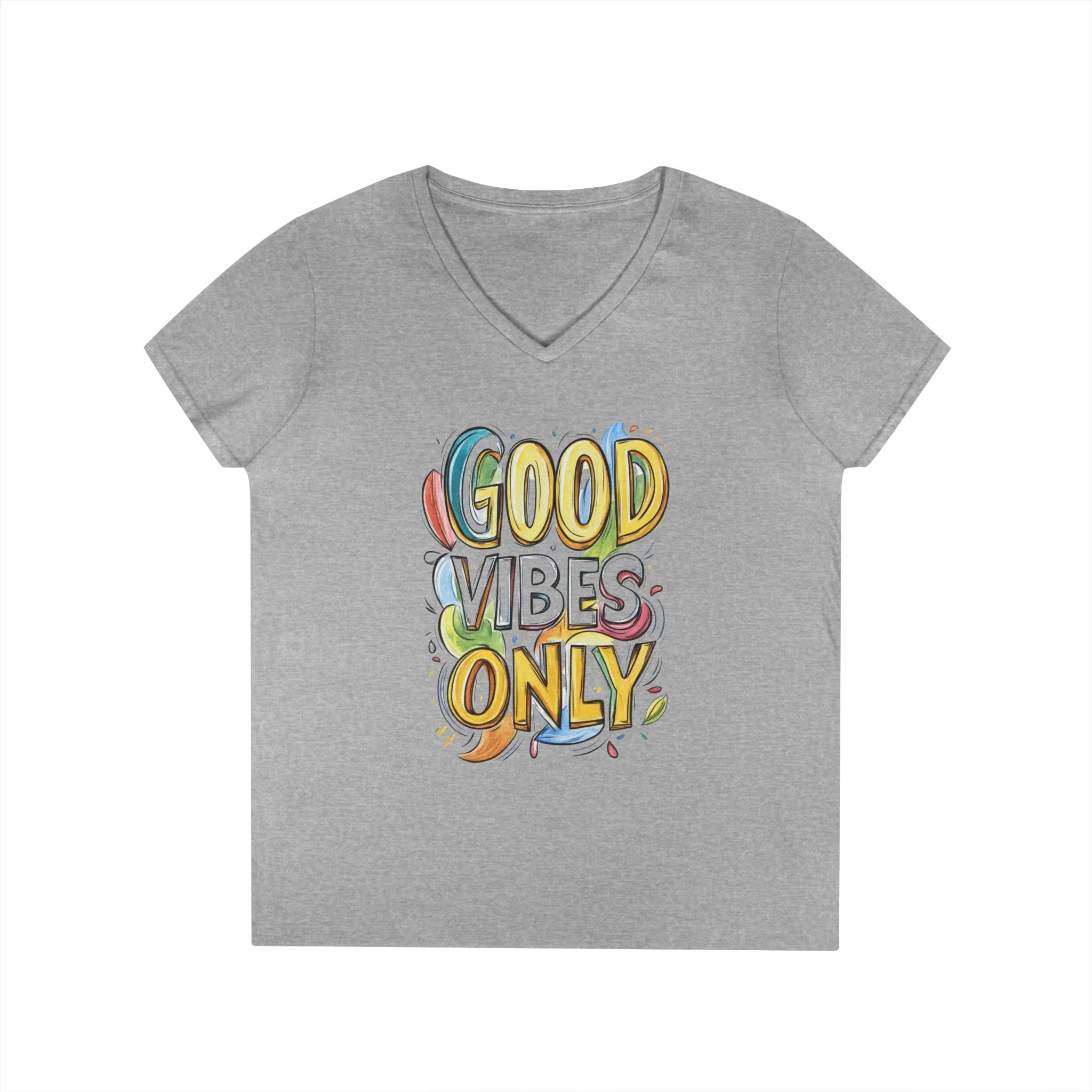 Good Vibes Only Ladies' V-Neck T-Shirt | Positive Message Tee, Casual Wear, Gift for Her, Summer Style, Feel Good Fashion, Positive Energy - Image 2