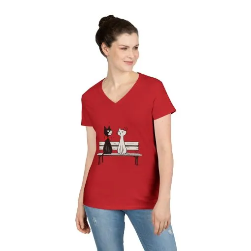 Cute Cat Lovers V-Neck T-Shirt, Casual Wear, Gift for Her, Pet Lovers, Best Friend Gift, Cute Cat Design, Valentine's Day, Cat Love - Image 13