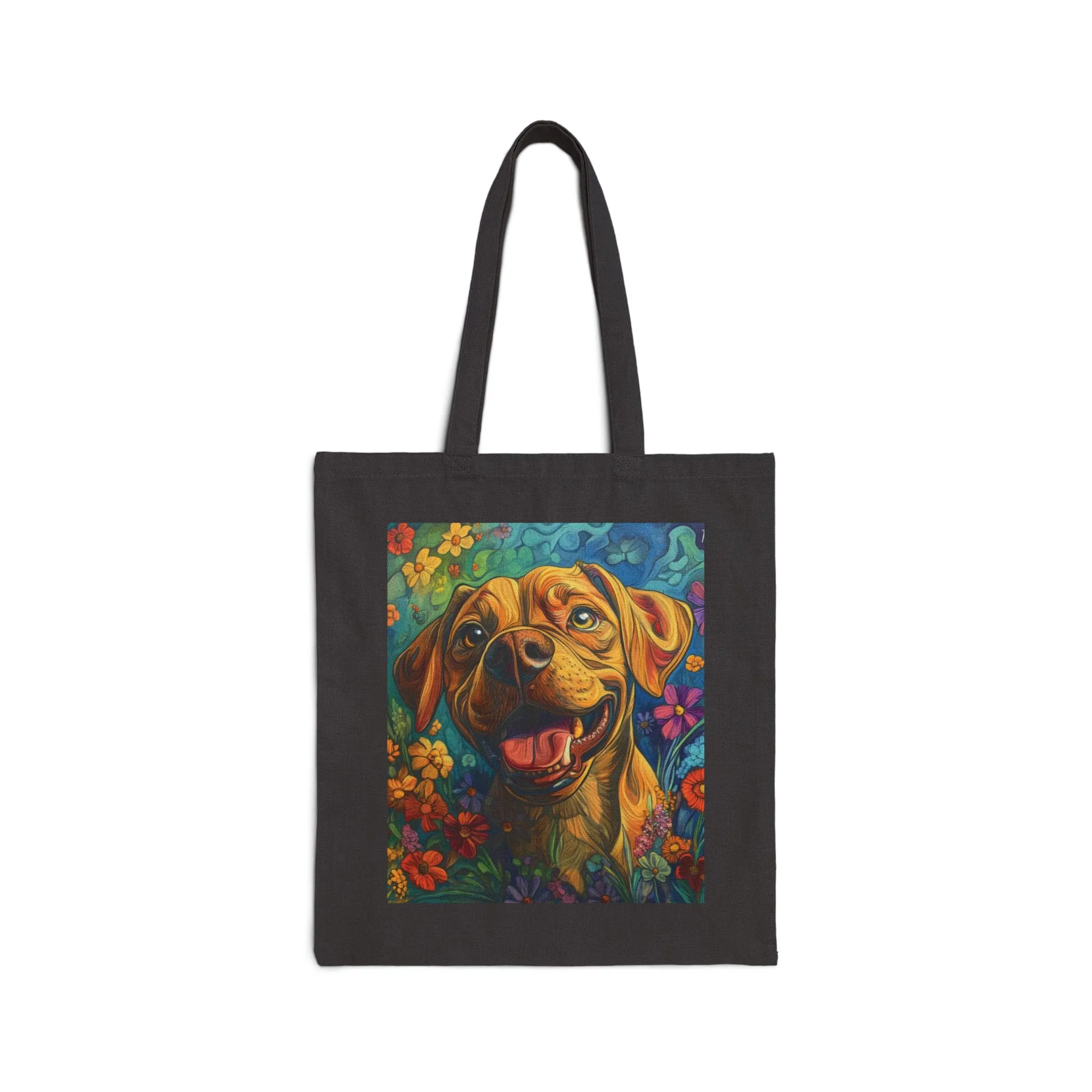 Colorful Dog Art Cotton Canvas Tote Bag, Eco-Friendly Shopping Bag, Pet Lover Gift, Flower Design, Reusable Grocery Tote, Animal Lover - Image 7