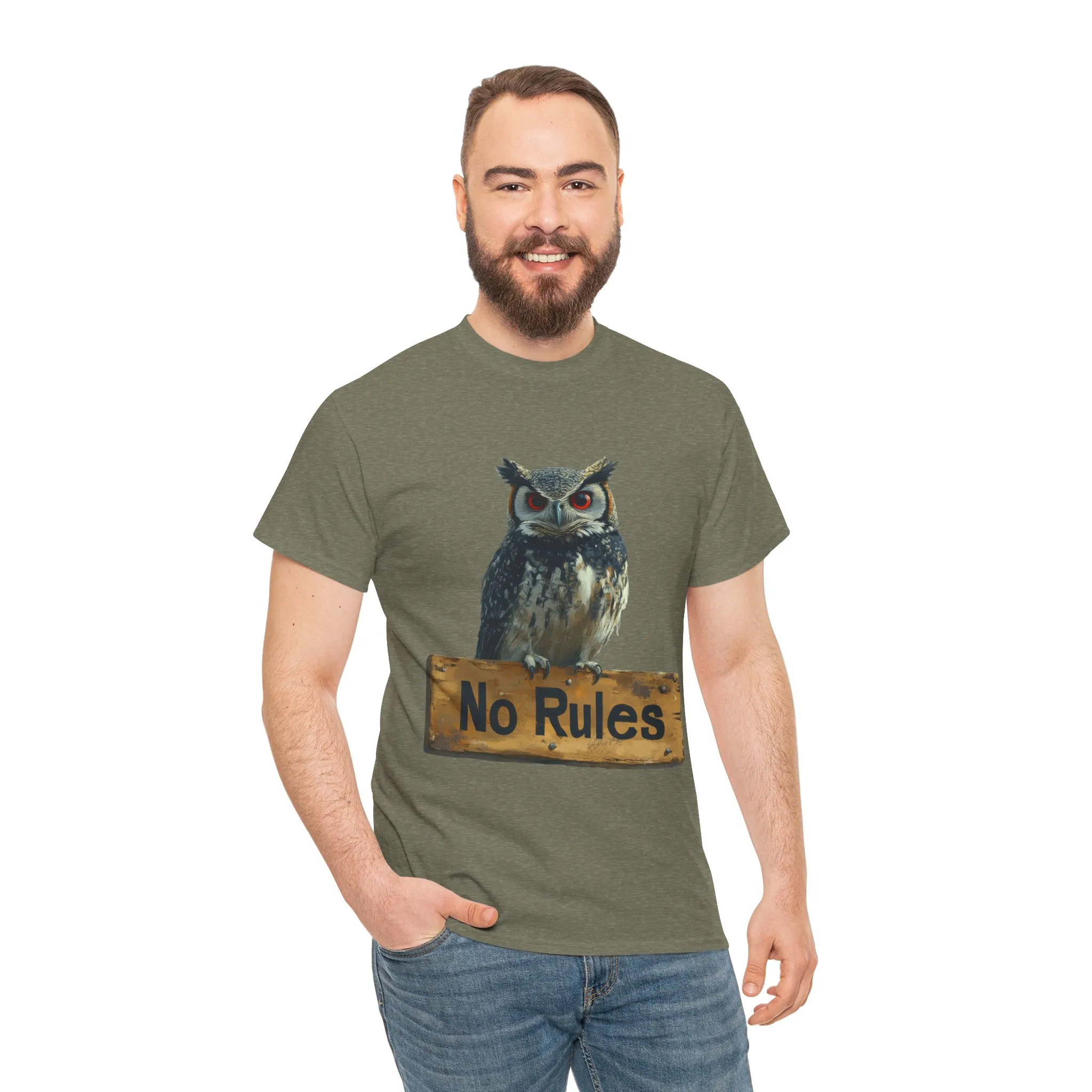 No Rules Owl Graphic T-Shirt, Unisex Heavy Cotton Tee, Funny Animal Shirt, Rebellious Bird Tee Gift for Him or Her - Image 19