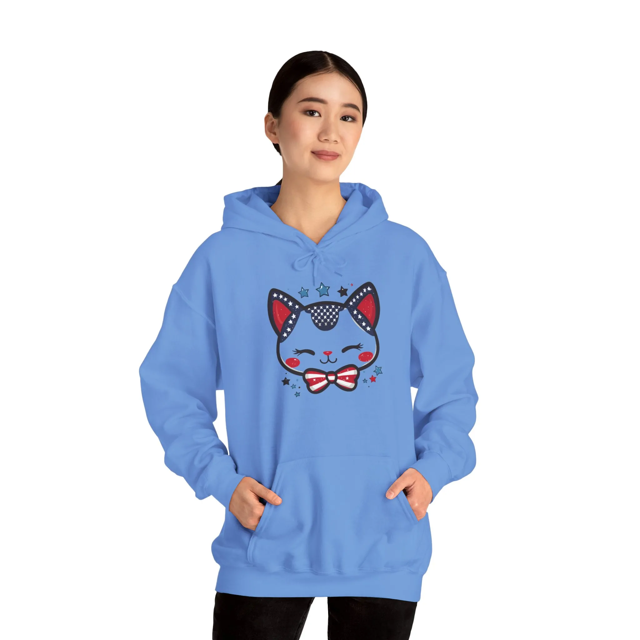 Cute Patriotic Cat -Themed Women's Hoodie, for Cat Lovers, Cute Gift for Pet Owners, Cozy Sweatshirt for All Seasons, Fourth of July Hoodie - Image 19