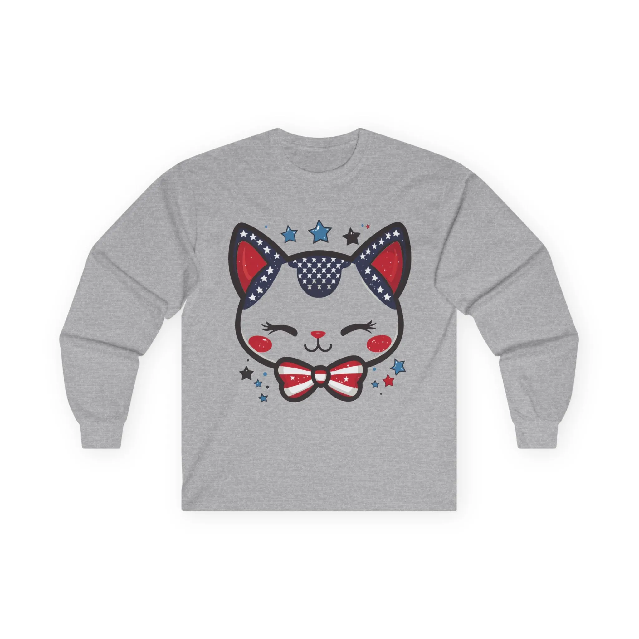 Cute Patriotic Cat Long Sleeve Tee, Unisex Cotton Shirt, Cat Lover Gift, 4th of July Tee, Fun Casual Wear, Holiday Apparel - Image 7