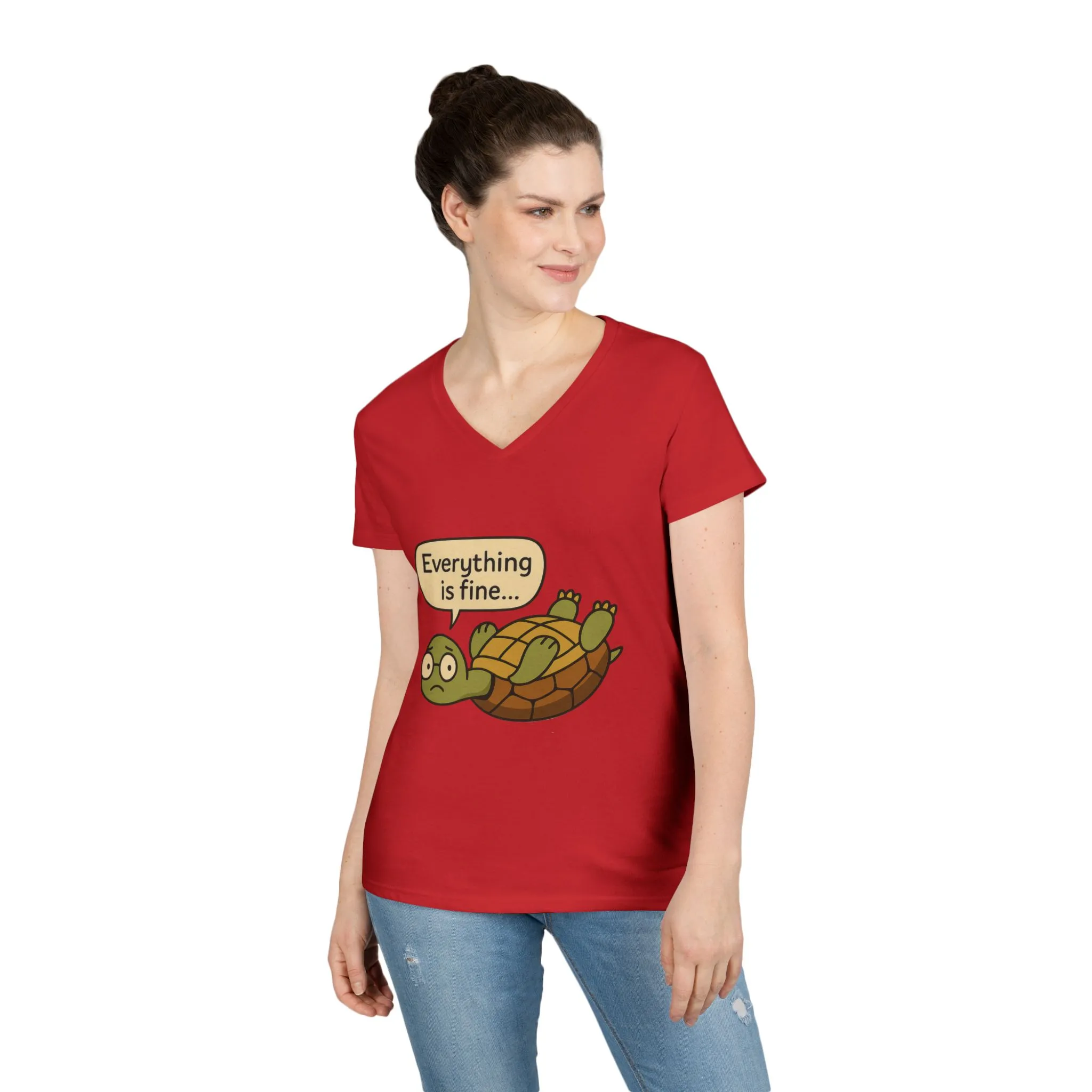 Cute & Comfy Turtle V-Neck T-Shirt - "Everything is fine..." design, Gift for Animal Lovers, Casual Wear, Fun Quotes, Positive message tee - Image 19