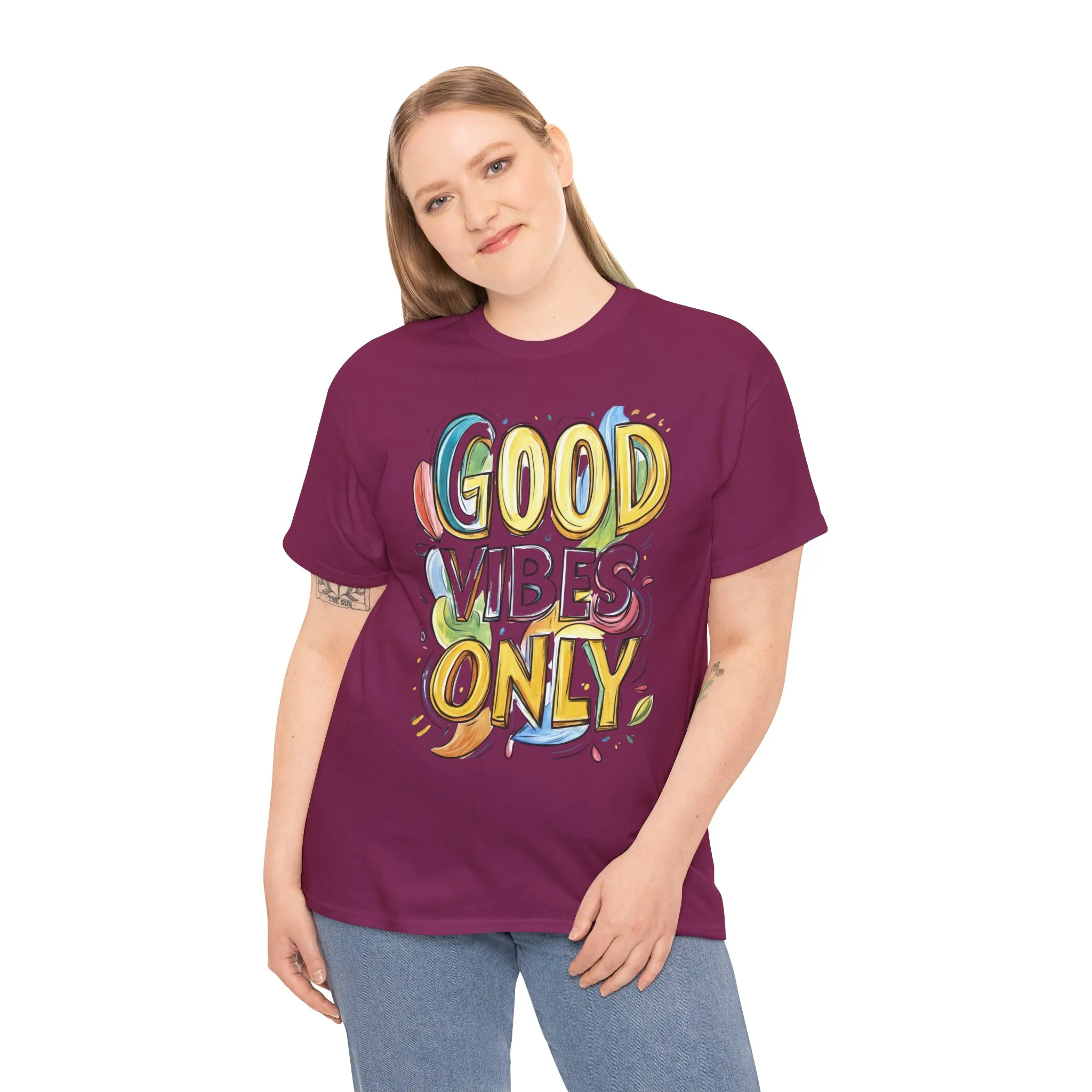 Good Vibes Only Women's Heavy Cotton Tee, Positive Energy Shirt, Graphic T-Shirt, Women's Casual Wear, Gift for Friends, Summer Outfit - Image 28