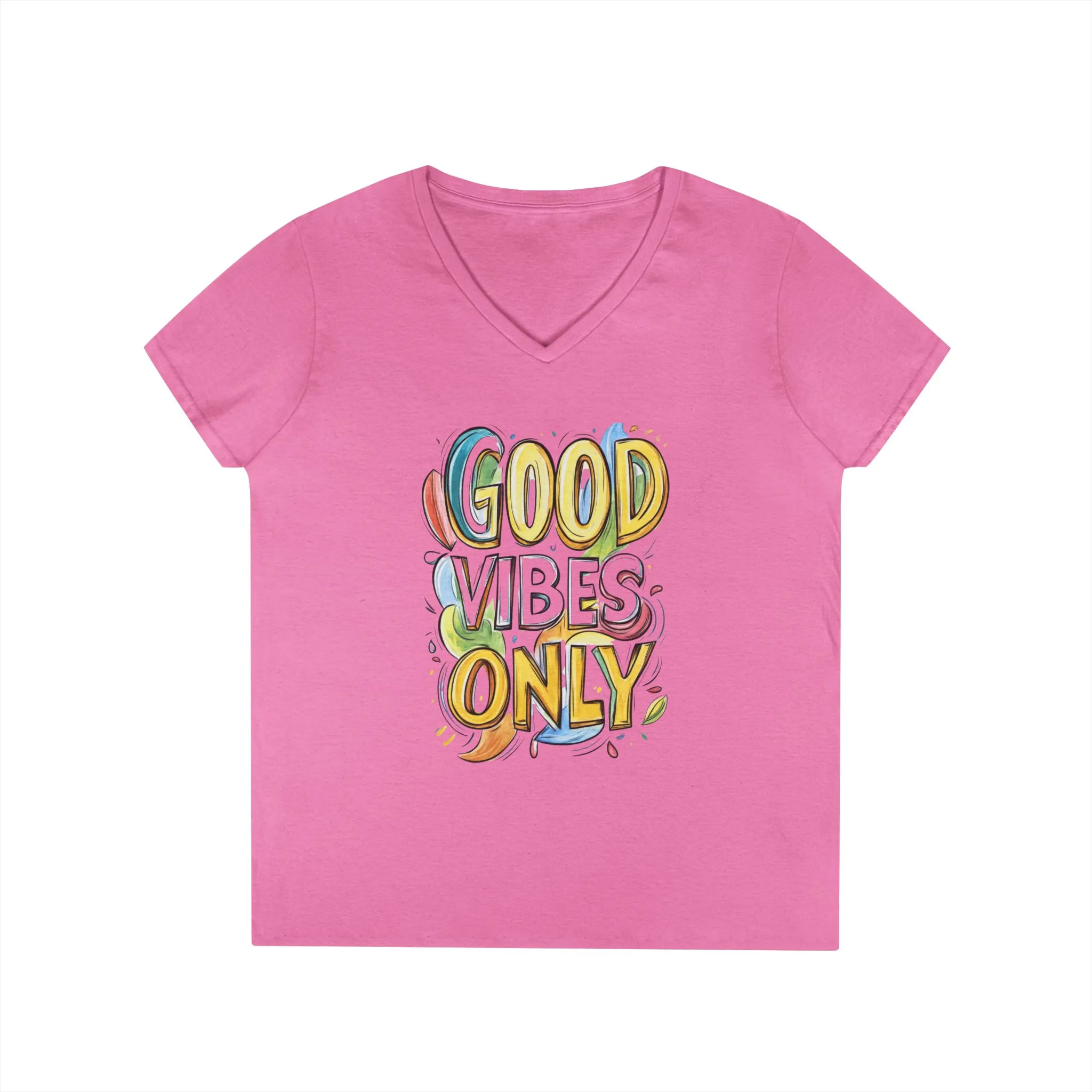 Good Vibes Only Ladies' V-Neck T-Shirt | Positive Message Tee, Casual Wear, Gift for Her, Summer Style, Feel Good Fashion, Positive Energy - Image 22