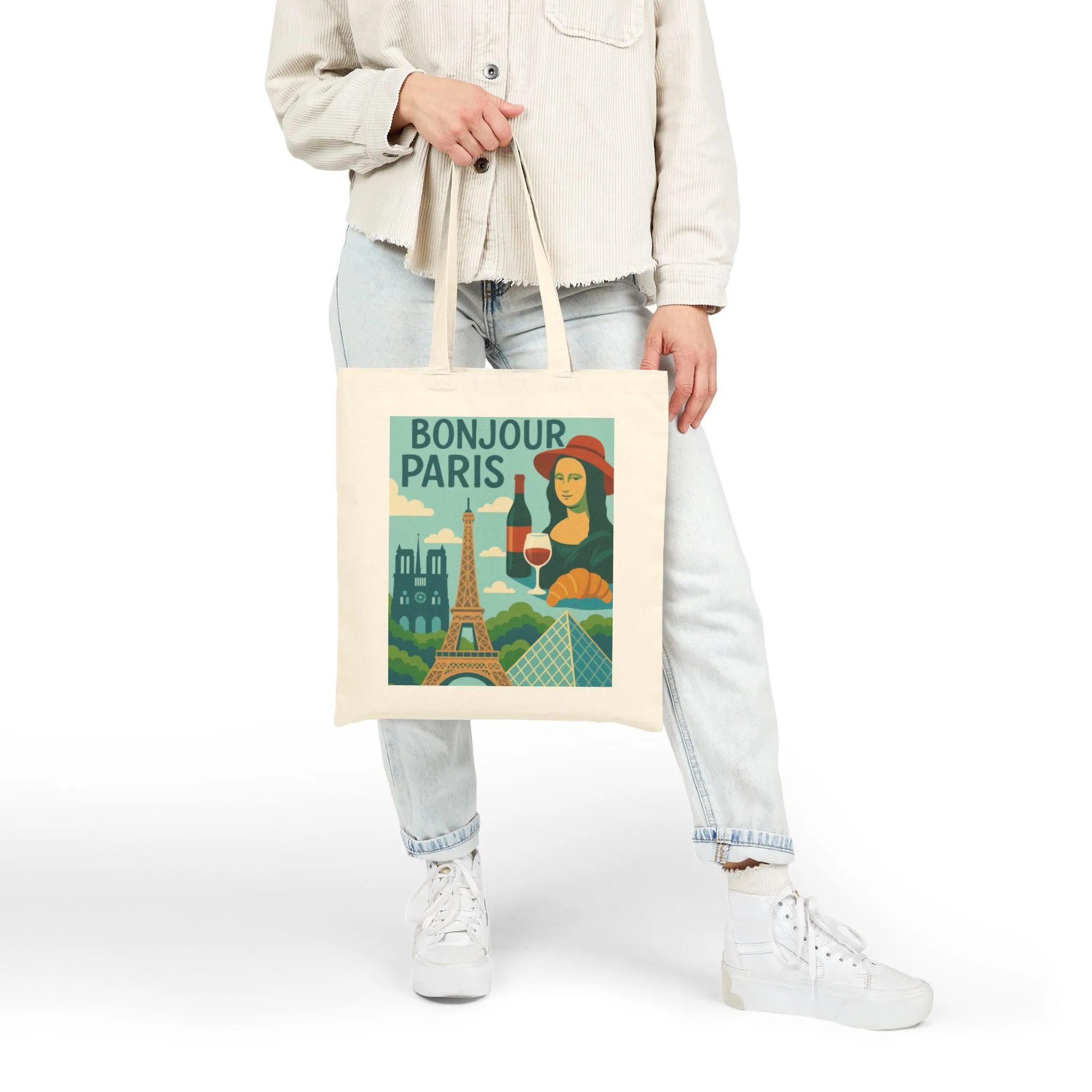 Bonjour Paris Tote Bag, Eco-Friendly Cotton Bag for Shopping, Travel, Gifts, Beach, and Everyday Use - Image 3