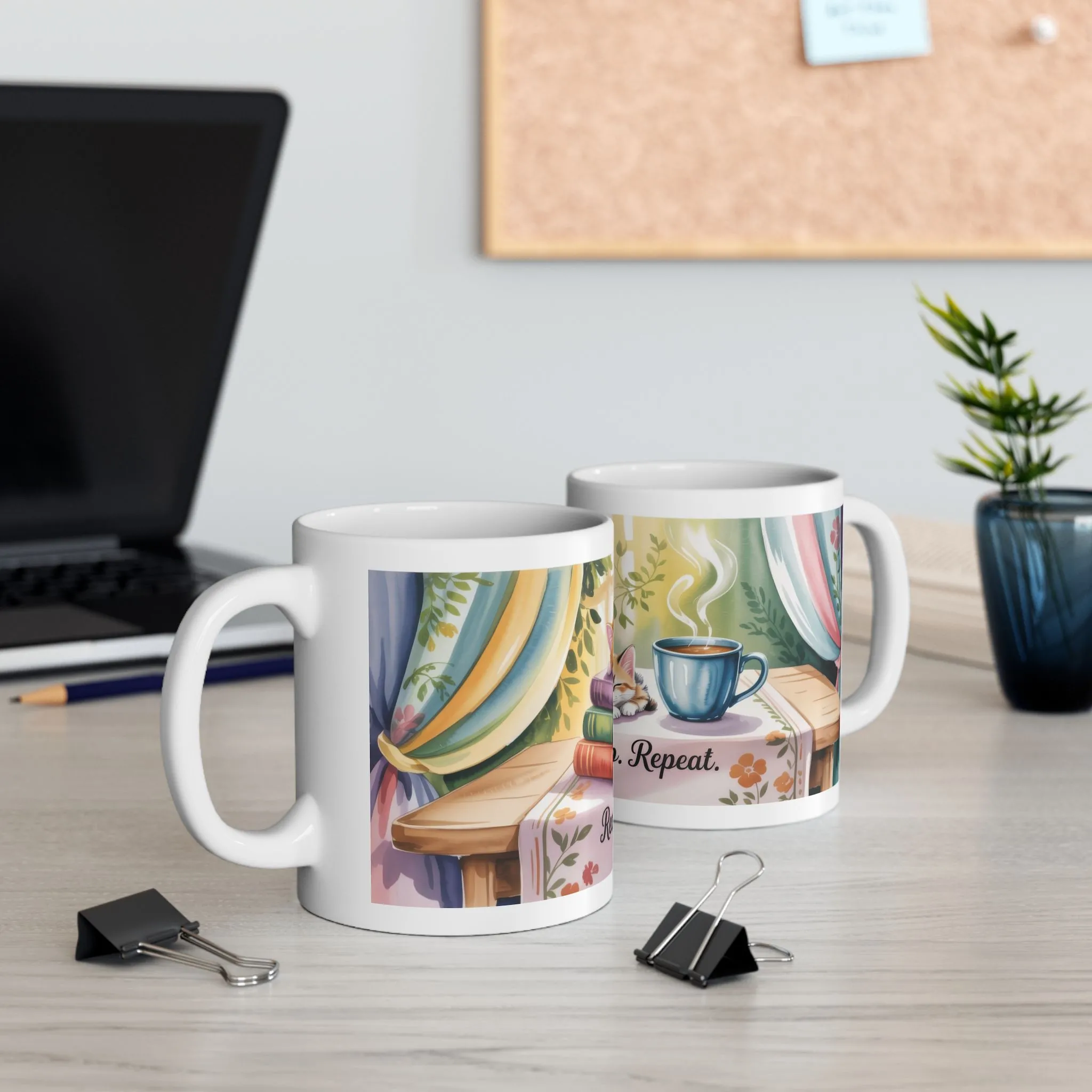 Cozy Cat Lover Mug, Ceramic Coffee Cup for Readers, Gift for Cat Lovers, Relaxing Tea Mug, Perfect for Home & Office, Book Lover Coffee Cup - Image 5