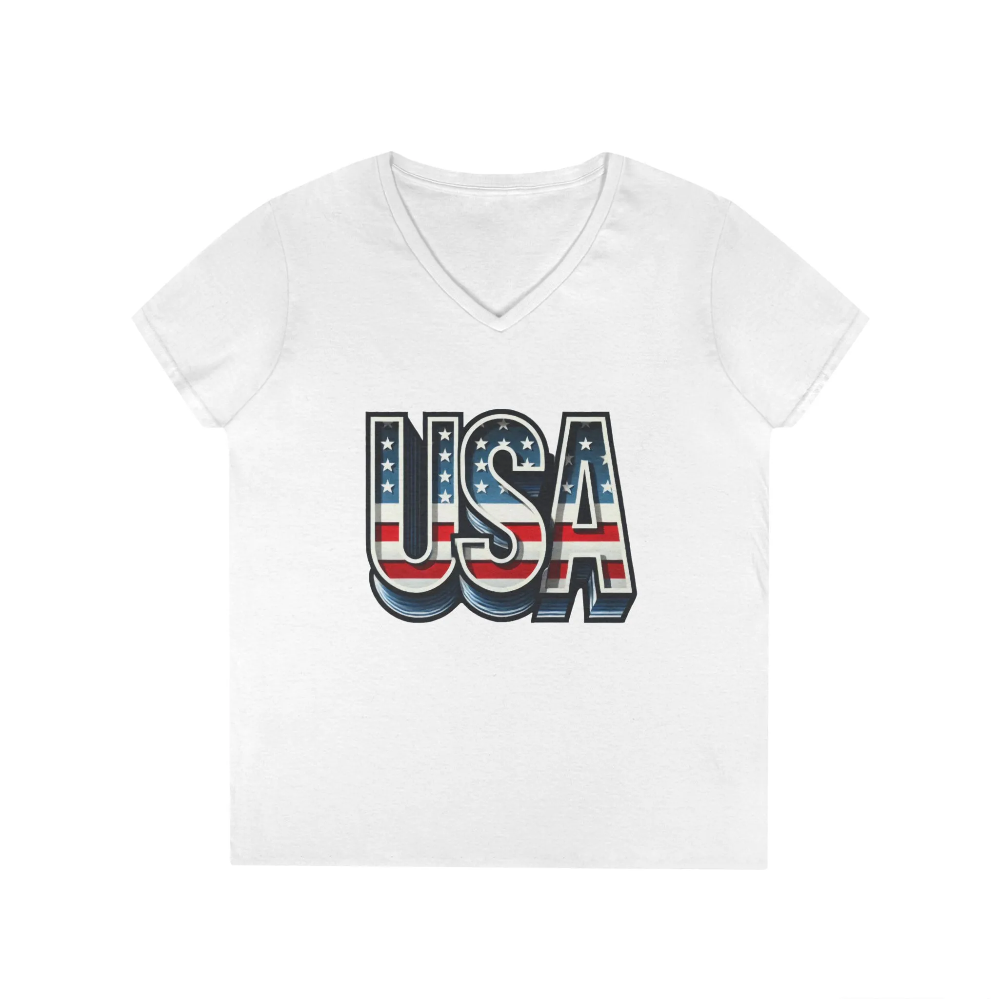 USA Patriotic V-Neck T-Shirt for Ladies, July 4th Celebration Tee, Casual Summer Shirt, Graphic Tee - Image 4
