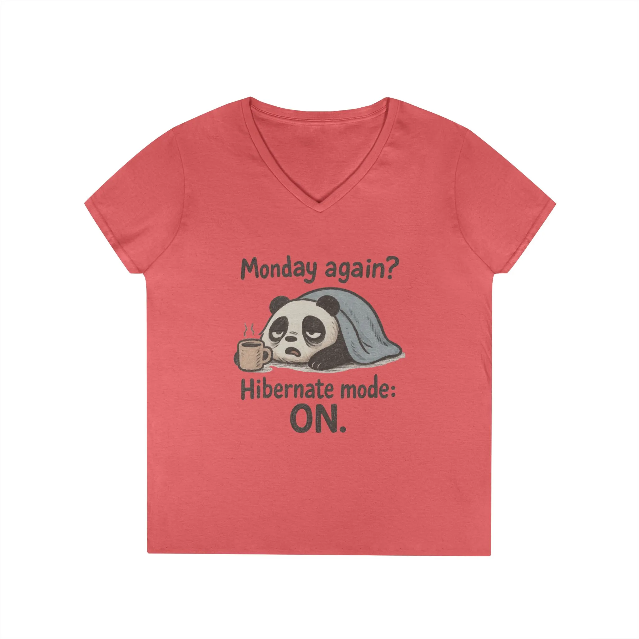 Panda V-Neck T-Shirt - Perfect for Lazy Days, Hibernation Mode, Casual Wear, Gift for Her, Weekend Comfort Clothing, Monday Syndrome - Image 4