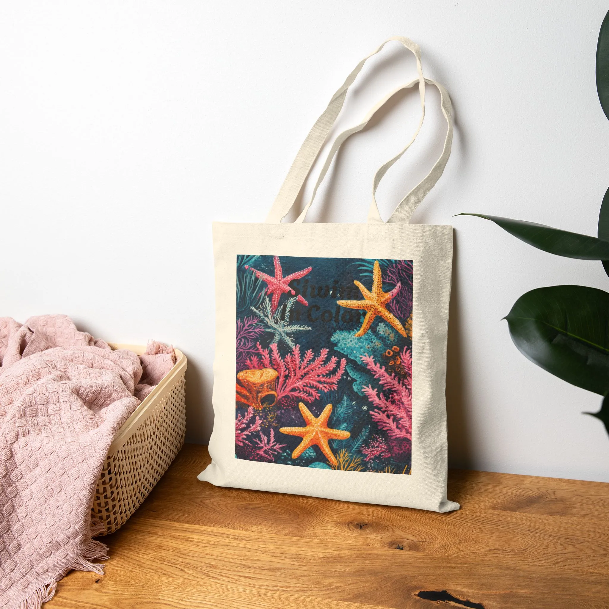 Ocean-Inspired Cotton Canvas Tote Bag, Artistic Starfish Design, Eco-Friendly Carryall, Beach Day Essential, Summer Gift, Boho Style - Image 4