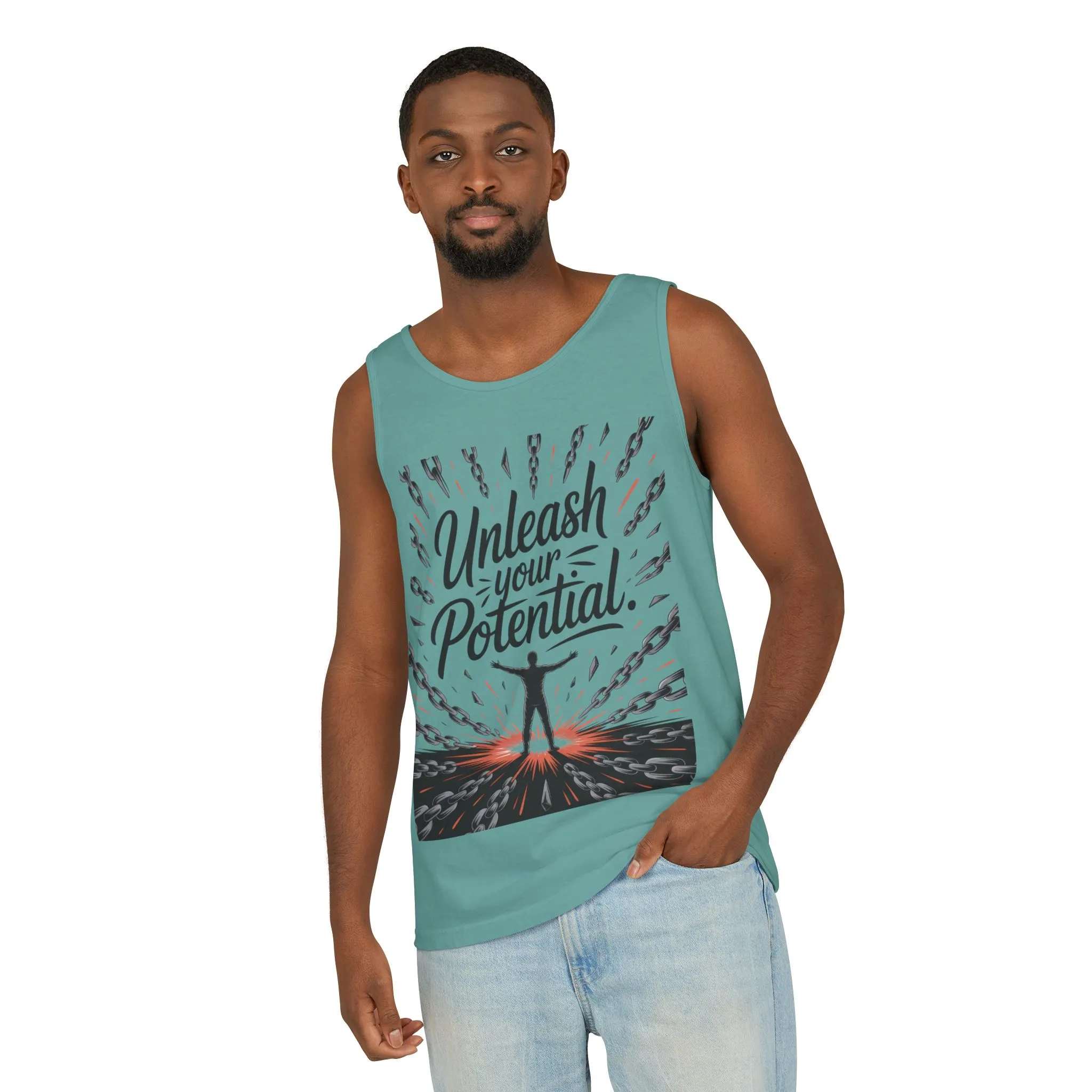 Men s Motivational Tank Top, Unleash Your Potential Graphic, Inspirational Gym Wear, Fitness Apparel, Summer Top, Gift for Him - Image 27