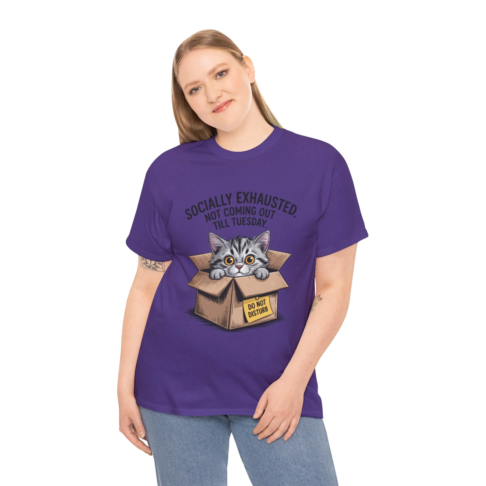 Socially Exhausted Cat Women's Tee, Funny Cat Shirt, Women's Graphic Tee, Gift for Introverts, Cute Animal T-Shirt, Weekend Wear - Image 25