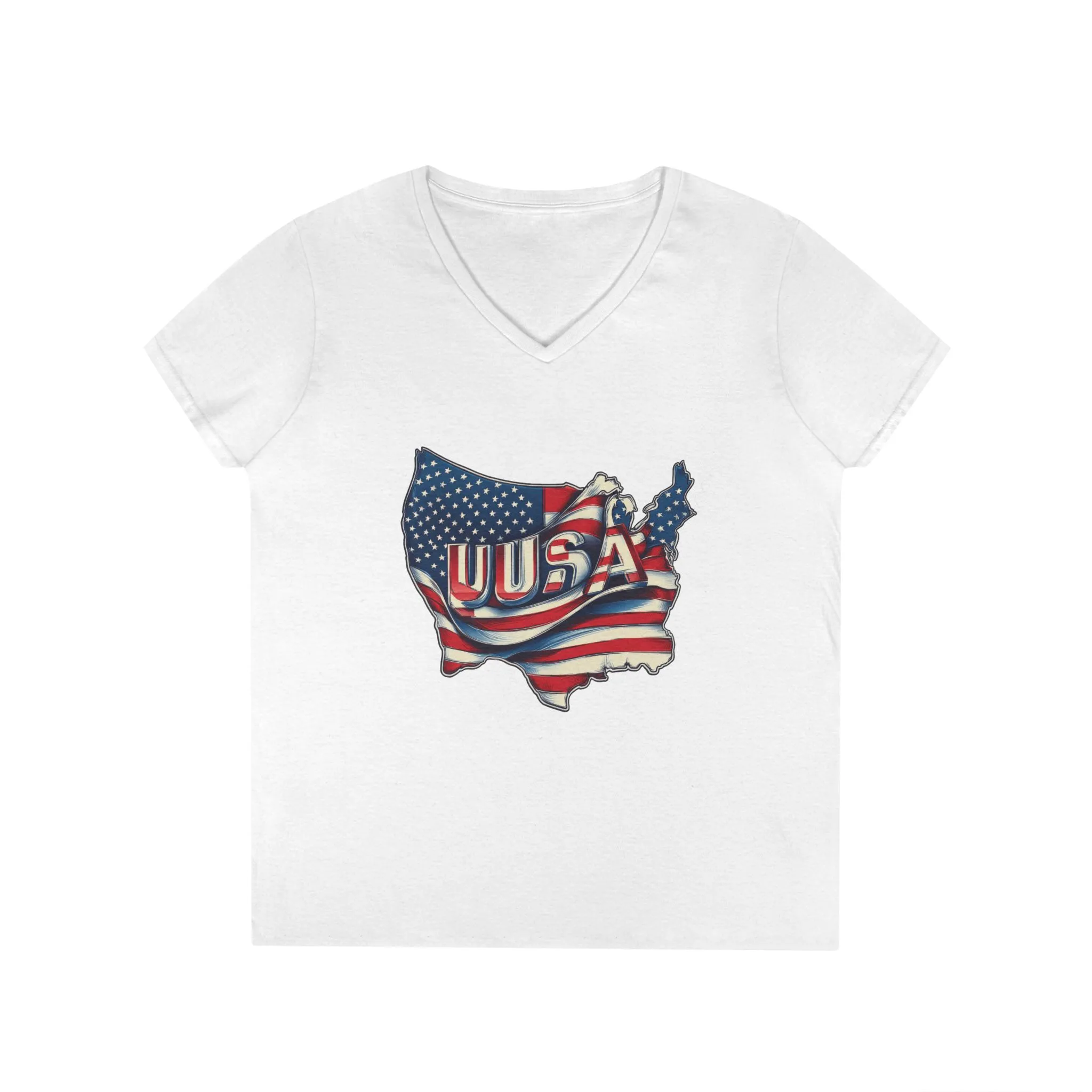 Patriotic Ladies' V-Neck T-Shirt, USA Flag Top, Independence Day Apparel, Women's Casual Wear, Summer T-Shirt, 4th of July Gift - Image 4