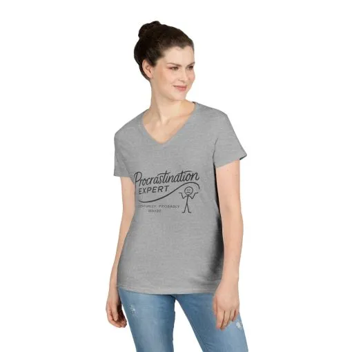 Procrastination Expert V-Neck T-Shirt, Funny Gift for Students, Lazy Days, Work from Home, Relaxing Apparel, Humor Shirt - Image 5