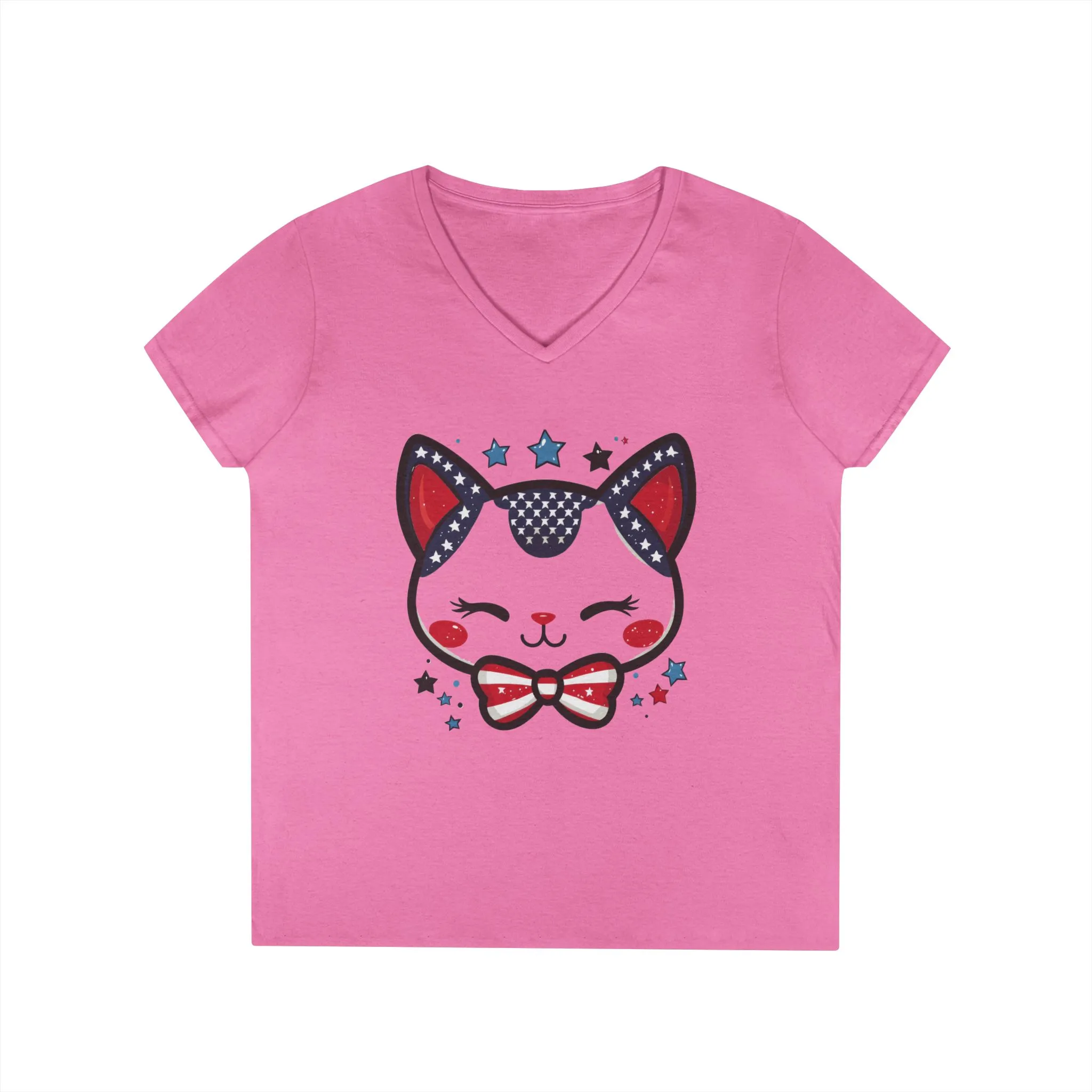 Cute Patriotic V-Neck T-Shirt, Women's Graphic Tee, Perfect for Cat Lovers, Perfect for Holidays and Fourth of July Celebrations - Image 7